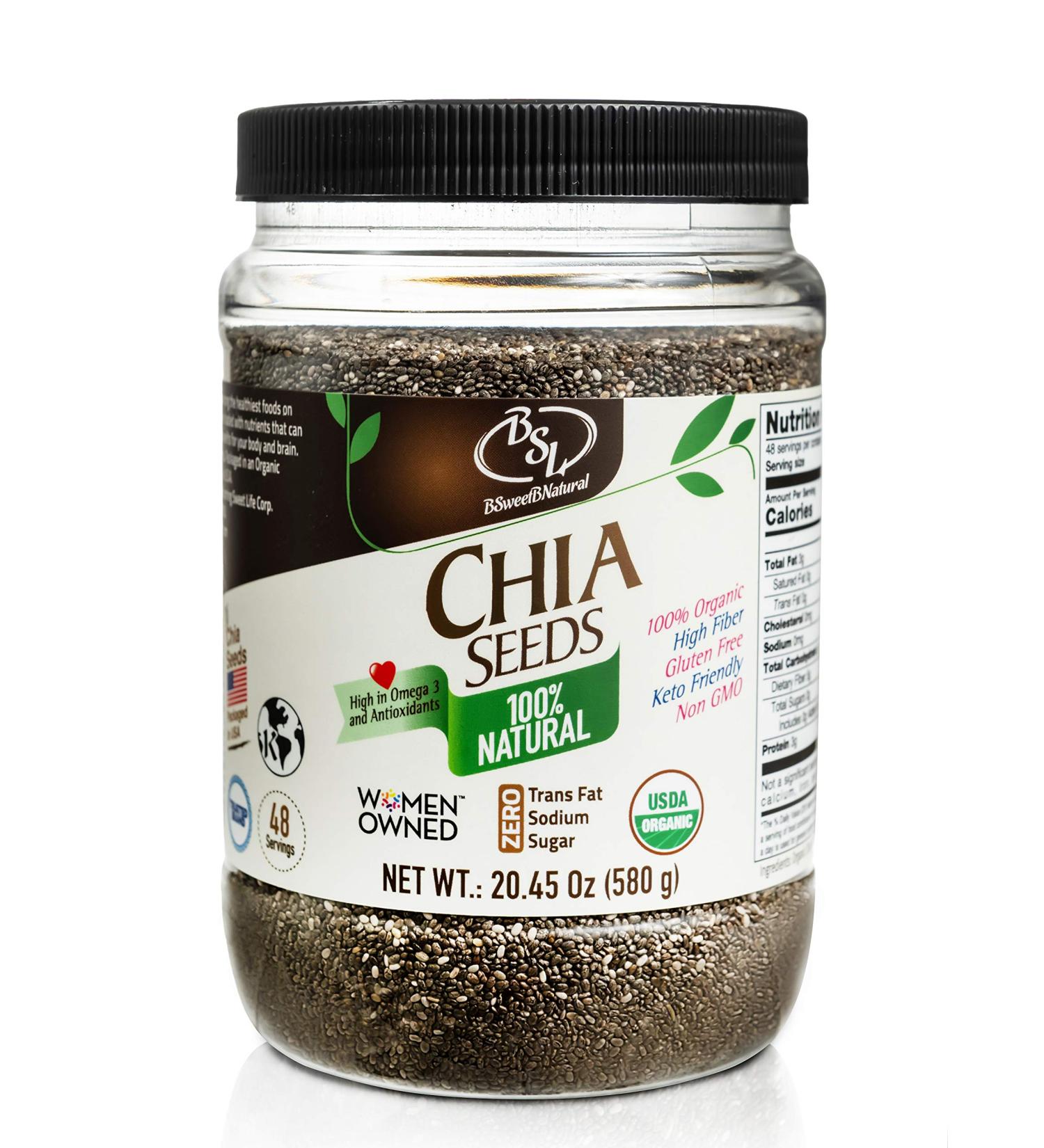 Organic Raw Black Chia Seeds - Natural Omega 3 Superfood for Weight Loss | Antioxidant-Rich Whole Foods, Non GMO Gluten Free Vegan Keto Friendly (20.45 oz) - Buy Online on GoSupps.com