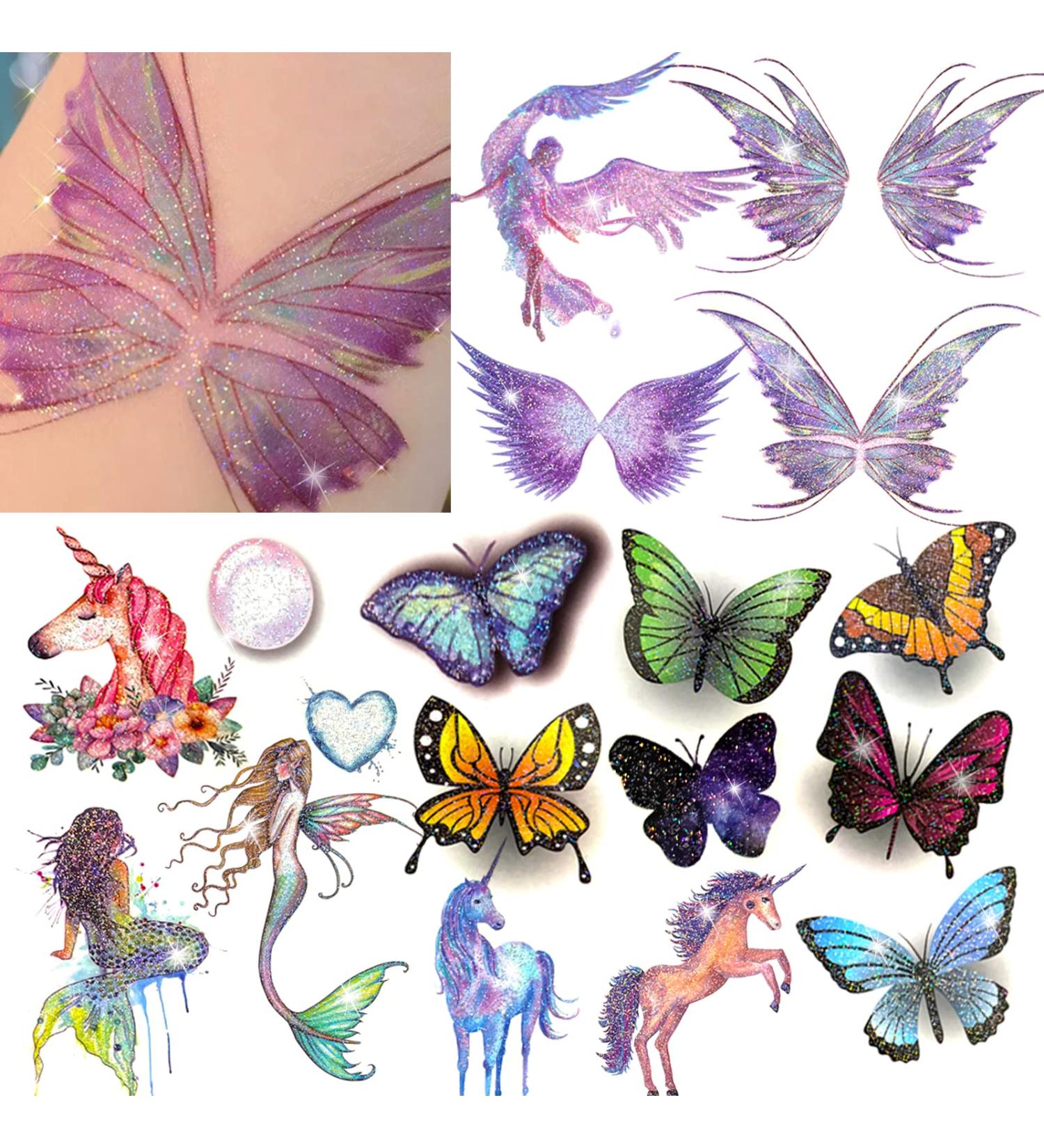 Glitter Temporary Tattoos - 157 Styles for Girls, Kids & Women | Colorful Butterfly Wings Stickers - Waterproof for Face Makeup, Birthday Parties & Goodie Bags - Buy Online on GoSupps.com