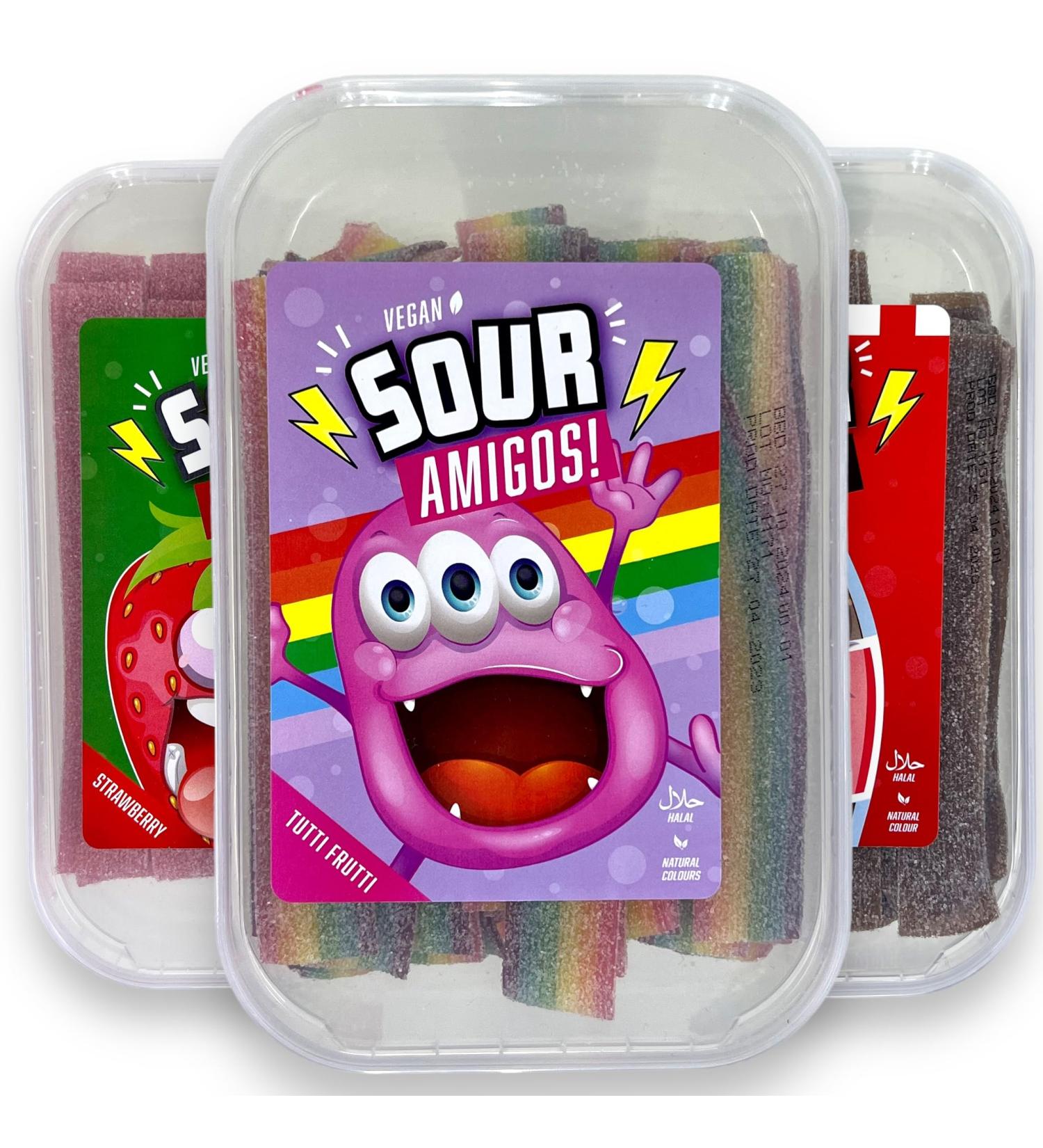 Mijoma Acid Fruit Rubber Strip Set - Vegan Halal Natural Dyes - Strawberry Kola Tutti Frutti - Delicious Sour Candy for Every Occasion - 900g - Buy Online on GoSupps.com