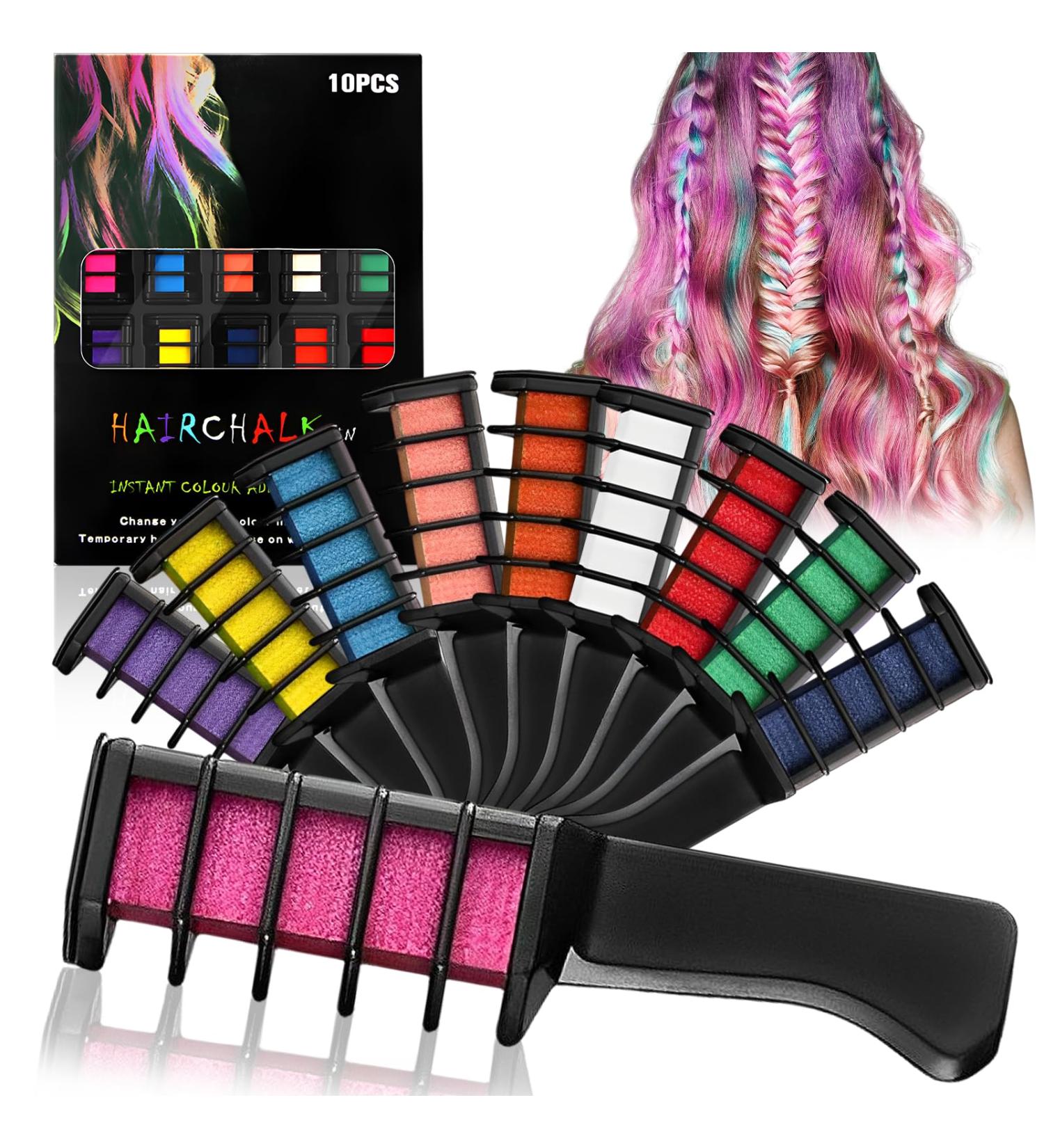Set of 10 Hair Chalks for Girls Hair Chalk for Children Hair Chalk for Dark Hair for 4 Years to 10 Years Girls Children Gift DIY Cosplay Carnival Christmas Valentine's Day Birthday Parties - Buy Online on GoSupps.com