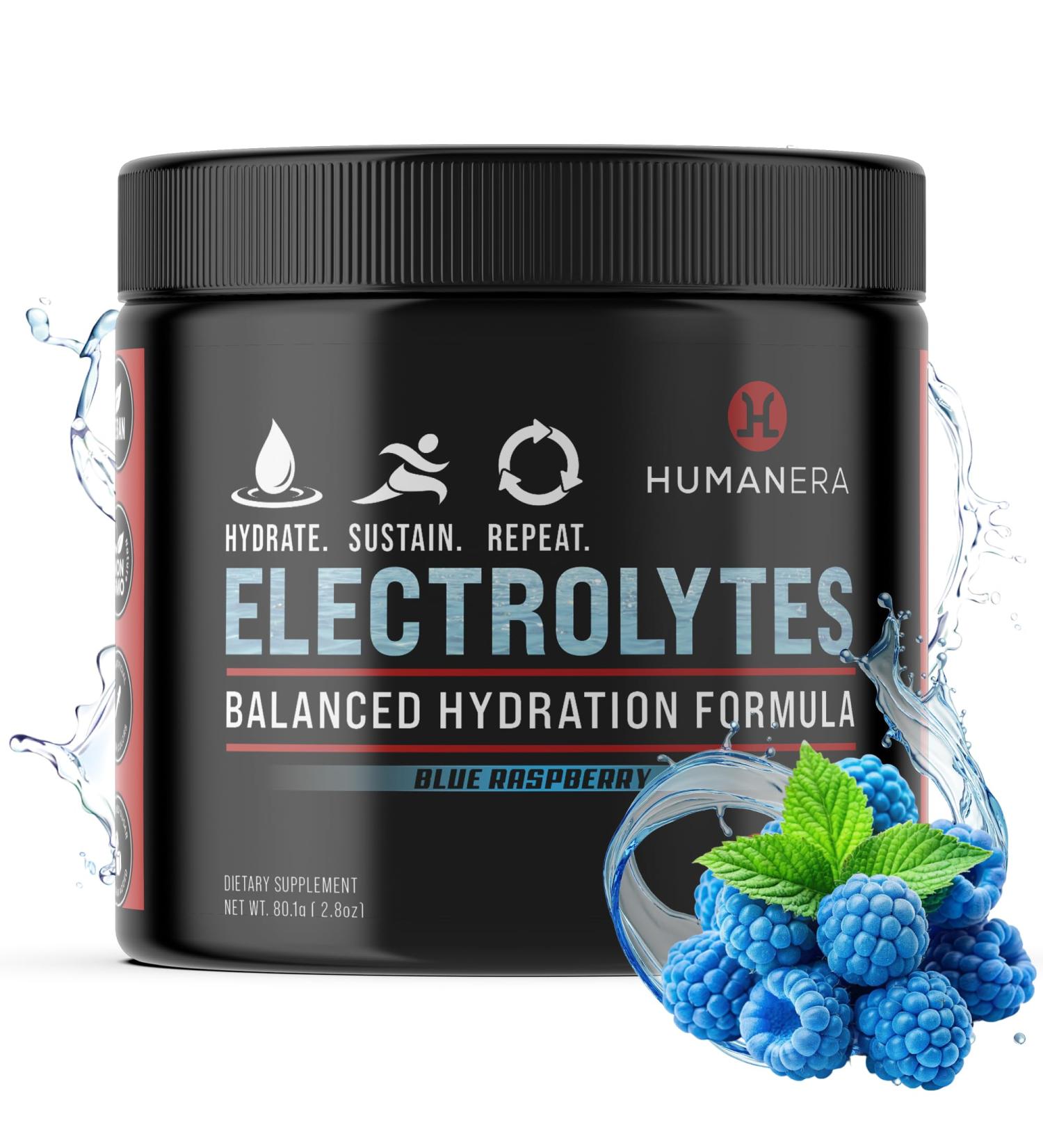 Buy Sugar-Free Hydration Electrolyte Powder - Blue Raspberry Vegan 30 Servings | Himalayan Sea Salt & Stevia Drink Mix - Buy Online on GoSupps.com