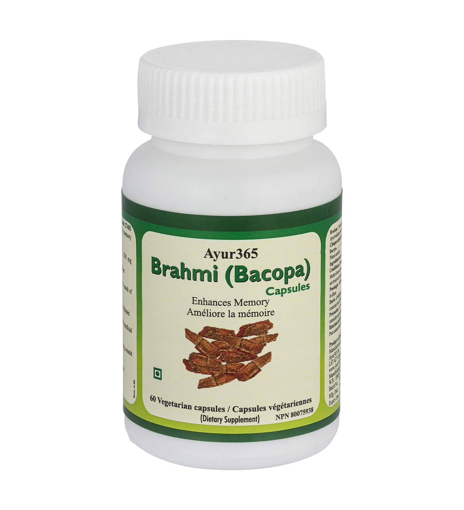 Ayur365 Bacopa Capsules for Memory Enhancement & Cognitive Health 60 ct. - Buy Online on GoSupps.com