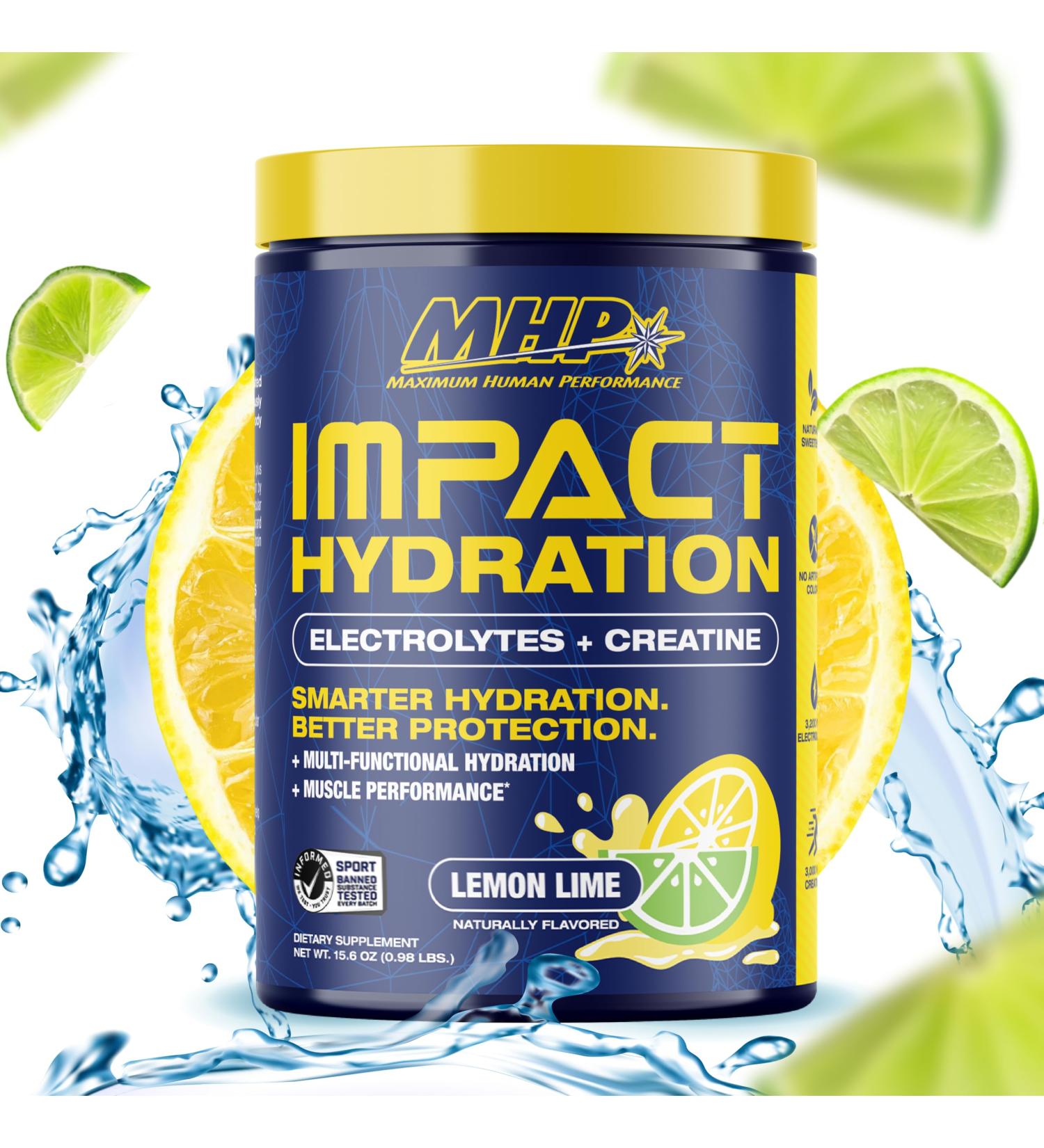 MHP Impact Hydration Electrolyte Creatine Sports Drink Mix No Artificial Sweeteners or Colors Performance Strength Recovery Lemon Lime 30 Servings Lemon Lime 15.6 Ounce (Pack of 1) - Buy Online on GoSupps.com