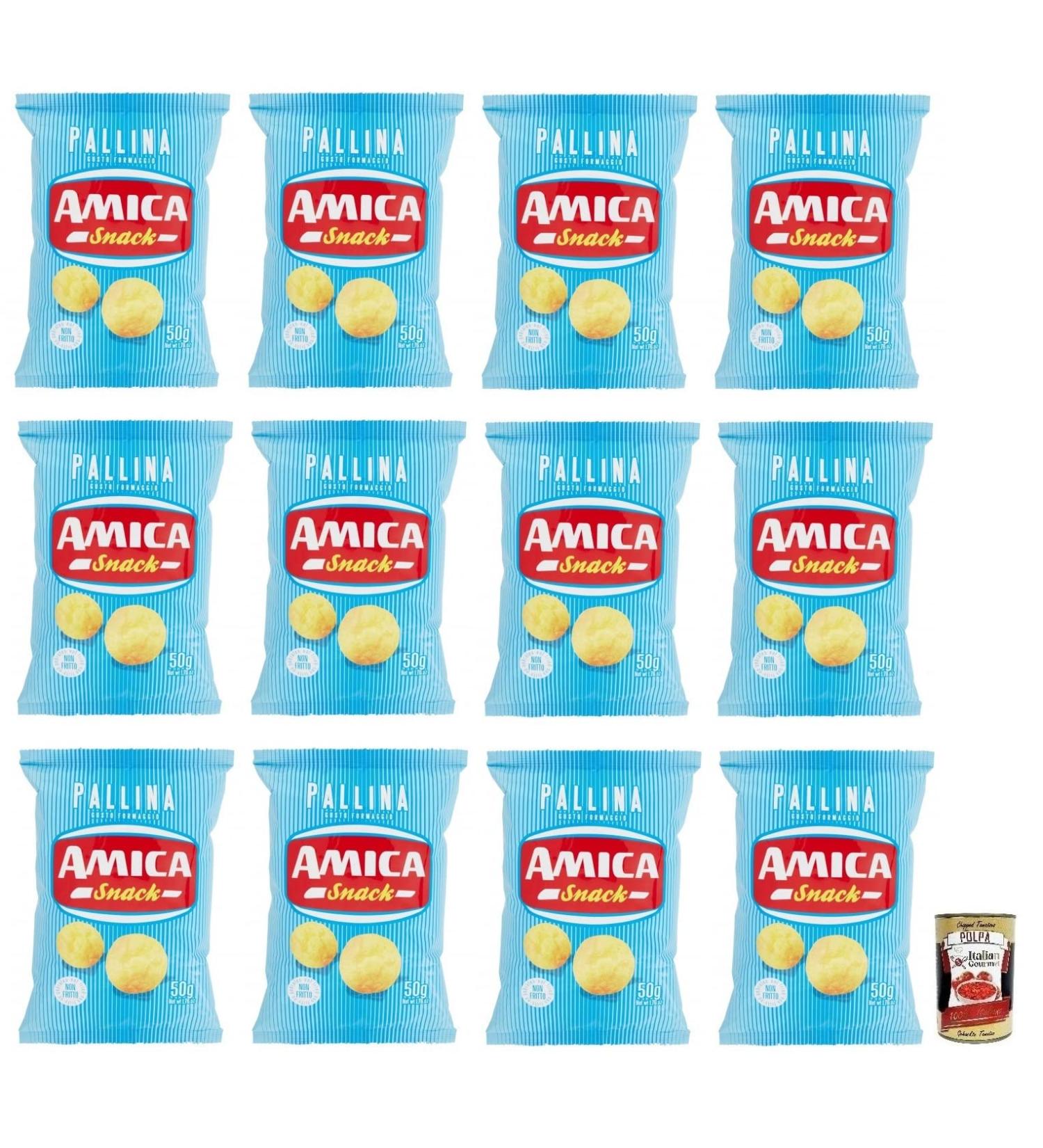  Italian Gourmet E.R. Amica Chips Pallina al Formaggio Pack of 12 cheese-flavored corn snacks 50g bag + Italian Gourmet Polpa di Pomodoro 400g box - Buy Online on GoSupps.com