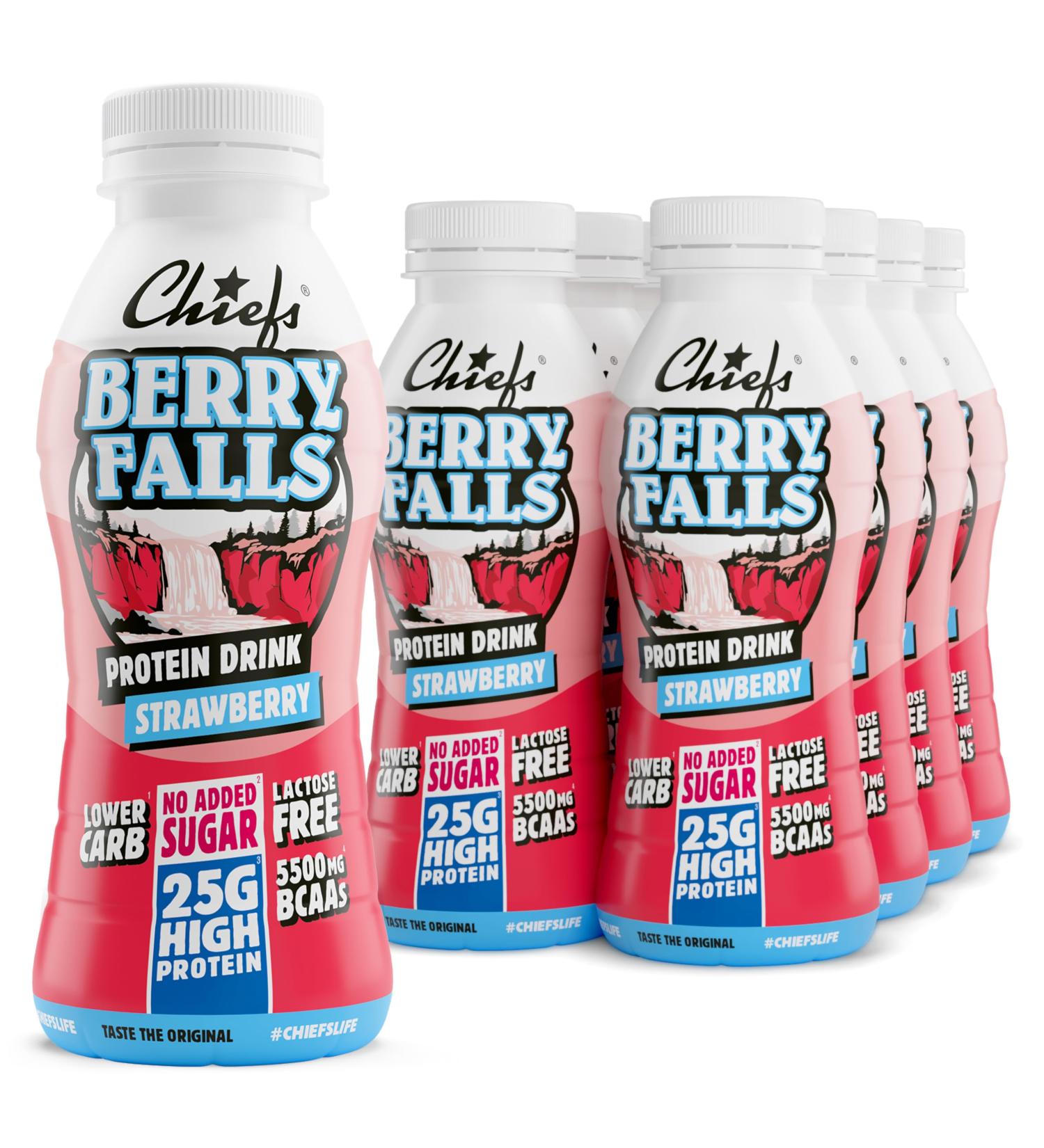 Chiefs Milk Protein Drink avec 25 g de prot ines et BCAA Shake riche en prot ines et faible en glucides sans lactose et sans sucres ajout s 8 x 330 ml (Berry Falls) - Buy Online on GoSupps.com
