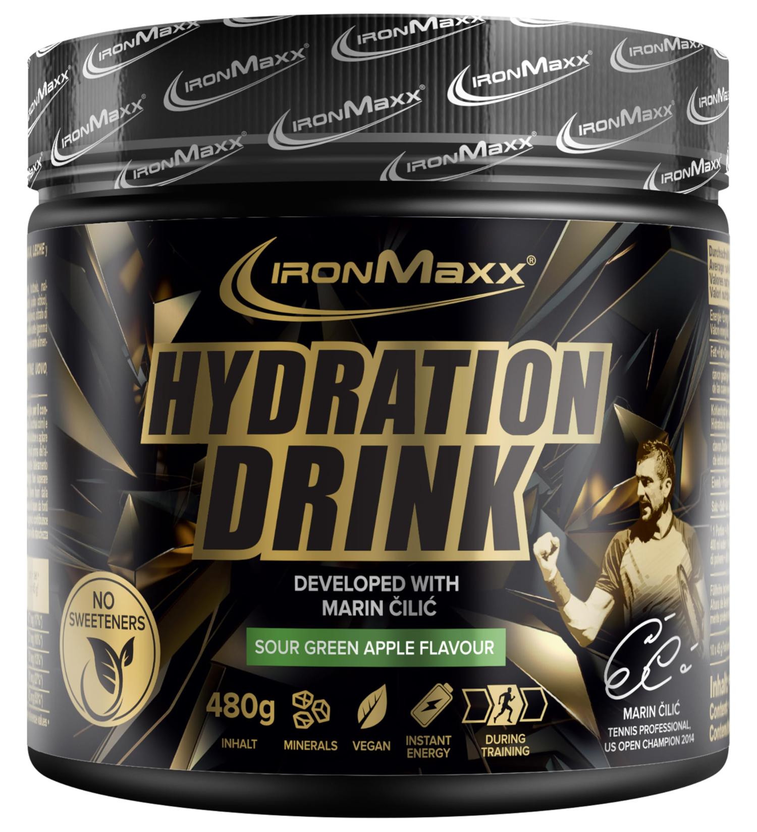 Ironmaxx Hydration Drink Powder - Sour Green Apple 480g | Enhance Endurance with Unique Carb Blend | Developed with Marin ili  - Buy Online on GoSupps.com
