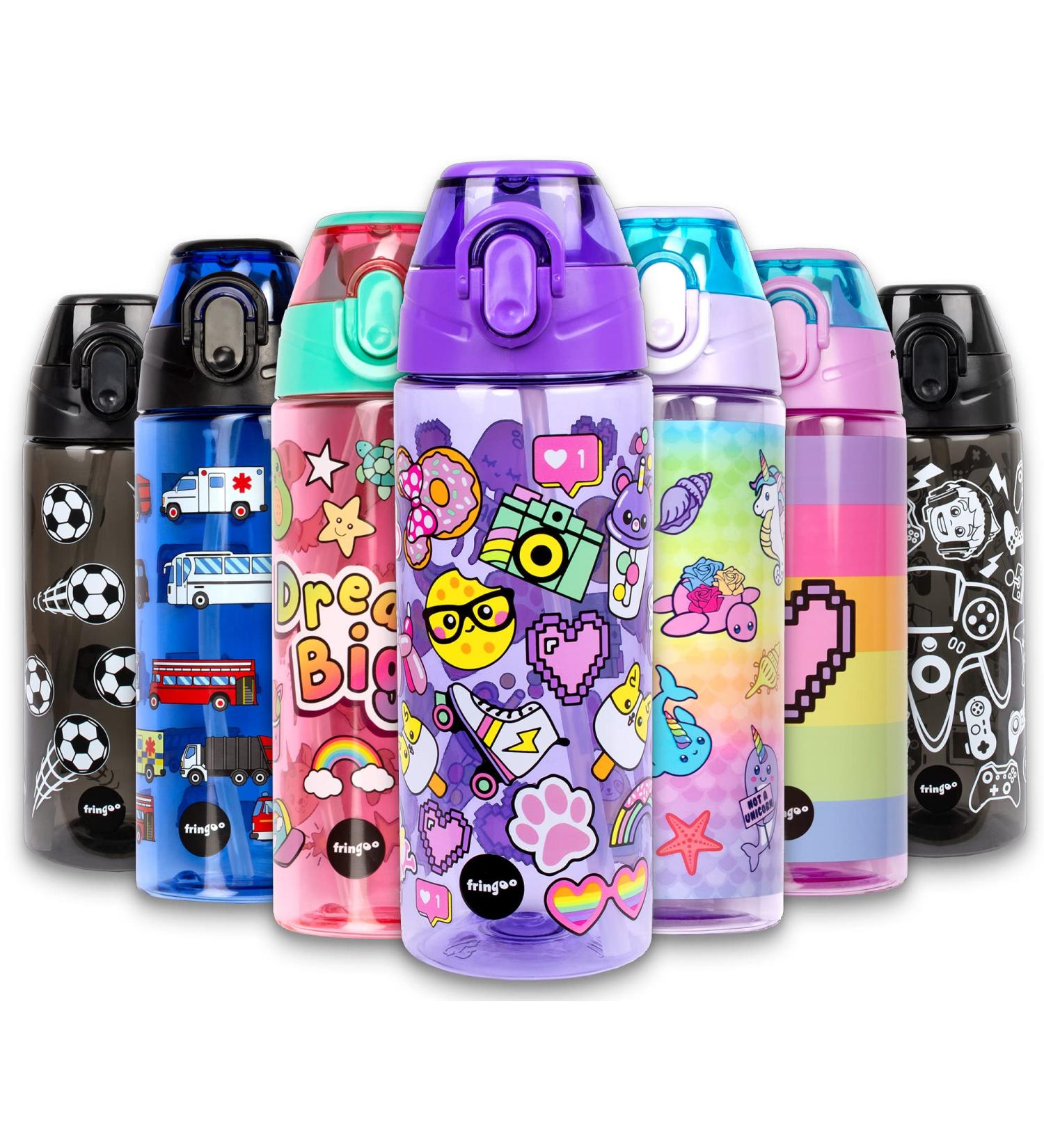 Fringoo Kids Water Bottle 600ml | Leakproof BPA-Free Straw Bottle | School, Nursery & Travel | Rainbow Smile Design - Buy Online on GoSupps.com