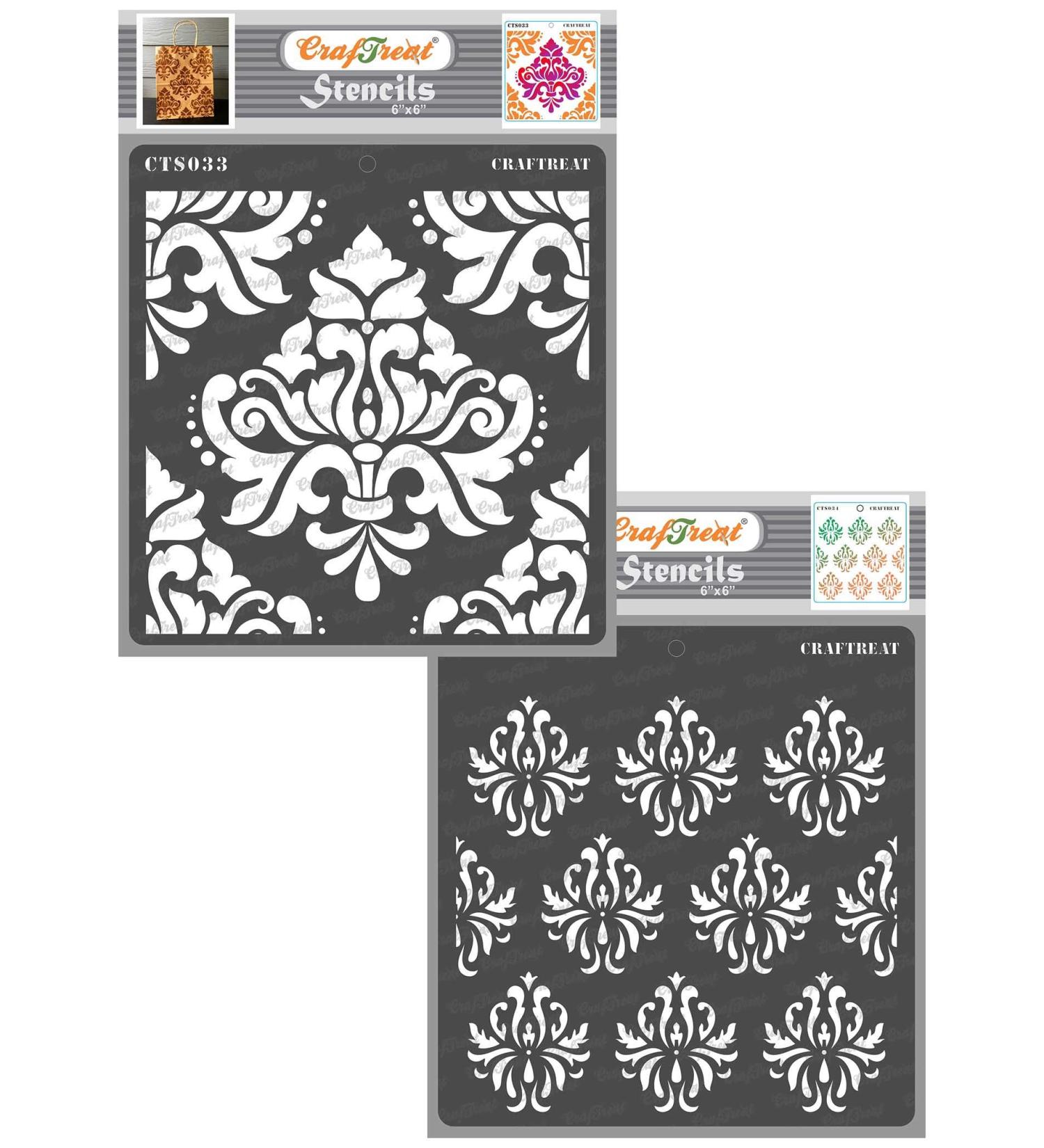 CrafTreat Damask Stencils Set - 2 Pcs - 6x6 Inches Each - Reusable Stencils for Painting on Various Surfaces - DIY Art and Craft Stencils - Buy Online on GoSupps.com