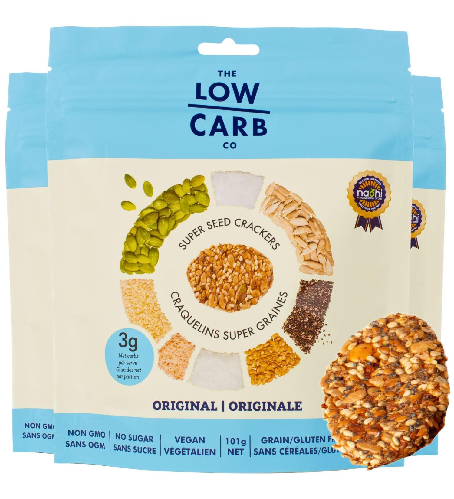 The Low Carb Co Super Seed Crackers Gluten Free and Keto Friendly Healthy Snacks Vegan Zero Sugar Paleo and Diabetic Friendly Nut Free High Protein Crackers with Fibre - Original 101g (Pack of 3) 101 g (Pack of 3) - Buy Online on GoSupps.com
