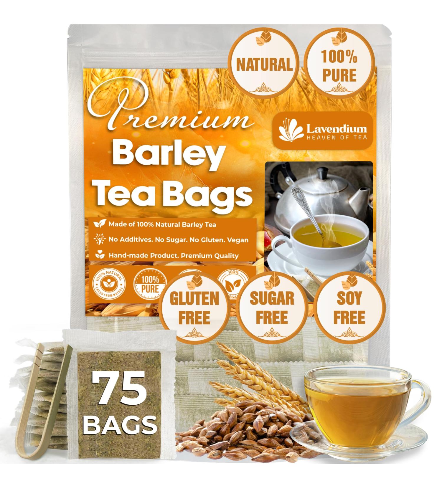 Lavendium Premium 75 Barley Tea Bags 100% Natural & Pure from Barley. Loose Barley Herbal Tea. Made with Natural Material Tea Bags. No Sugar No Caffeine No Gluten Vegan. - Buy Online on GoSupps.com