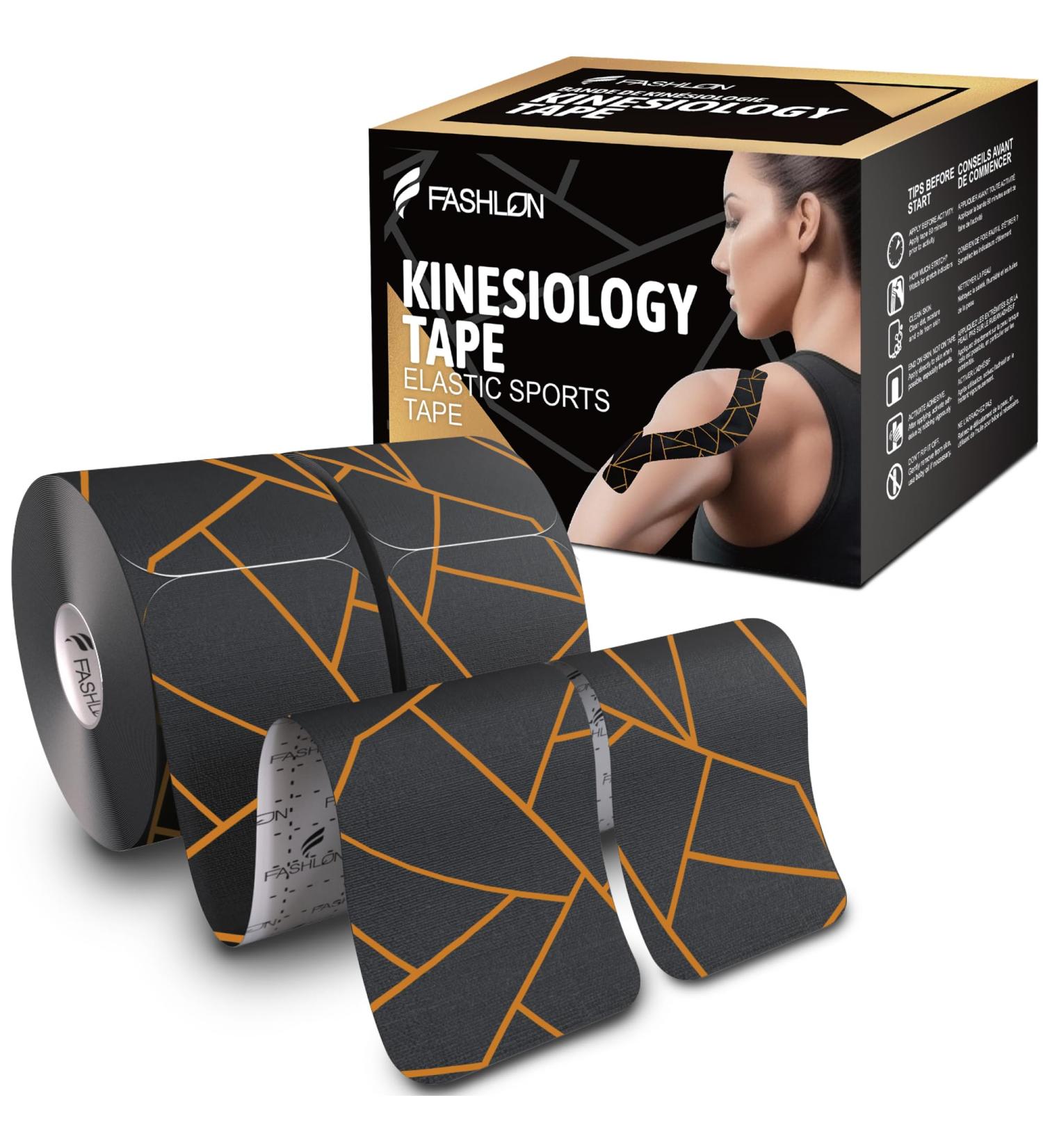 FASHLON PRO Synthetic Kinesiology Tape (2 Rolls 40 Precut Strips Ultra-Breathable Synthetic Fabric Safe for Sensitive Skin) Elastic Bandages Hypoallergenic K Tape Kinesiology Therapeutic Tape Waterproof Premium Sports Tape Athletic Tape Physio Tape (Night - Buy Online on GoSupps.com