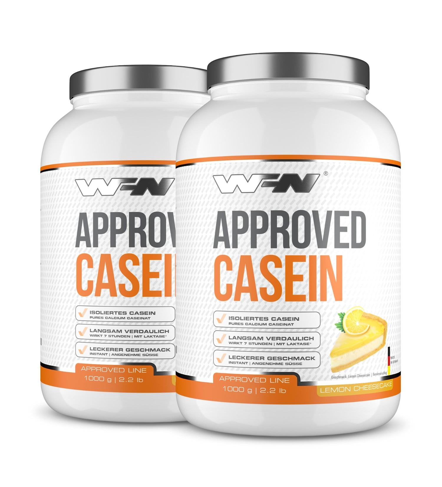 Wfn Approved Casein Protein Powder - Lemon Cheesecake - 2x1kg - Creamy & Soluble - 66 Portions - Laboratory Tested - Made in Germany - Buy Online on GoSupps.com