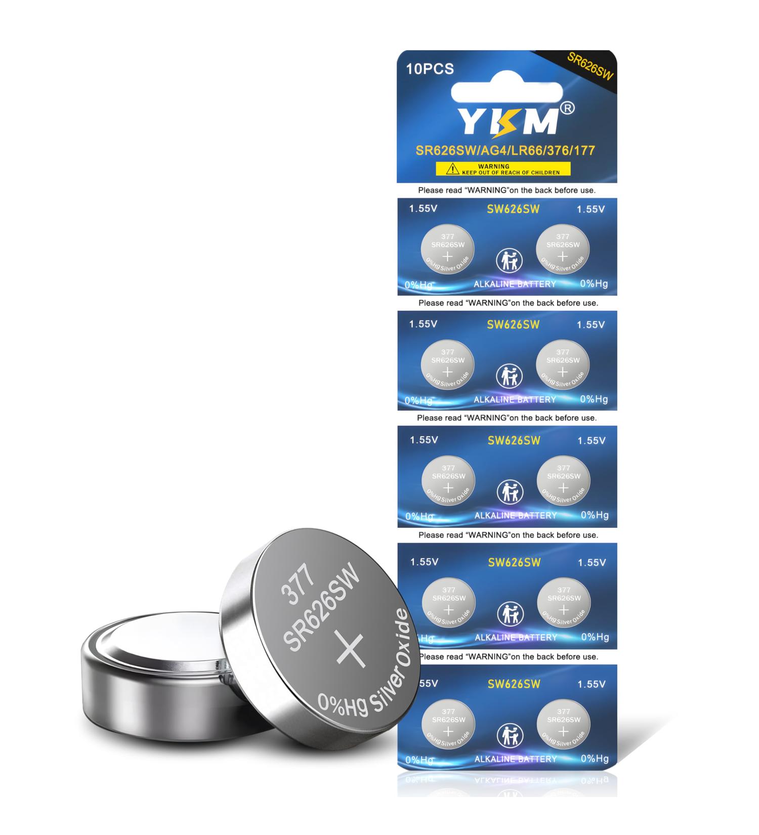 YKM 377 SR626SW Watch Battery | LR626 377/376 V377 377a AG4 | 1.55V Silver Oxide Button Batteries - 10 Pack - Buy Online on GoSupps.com