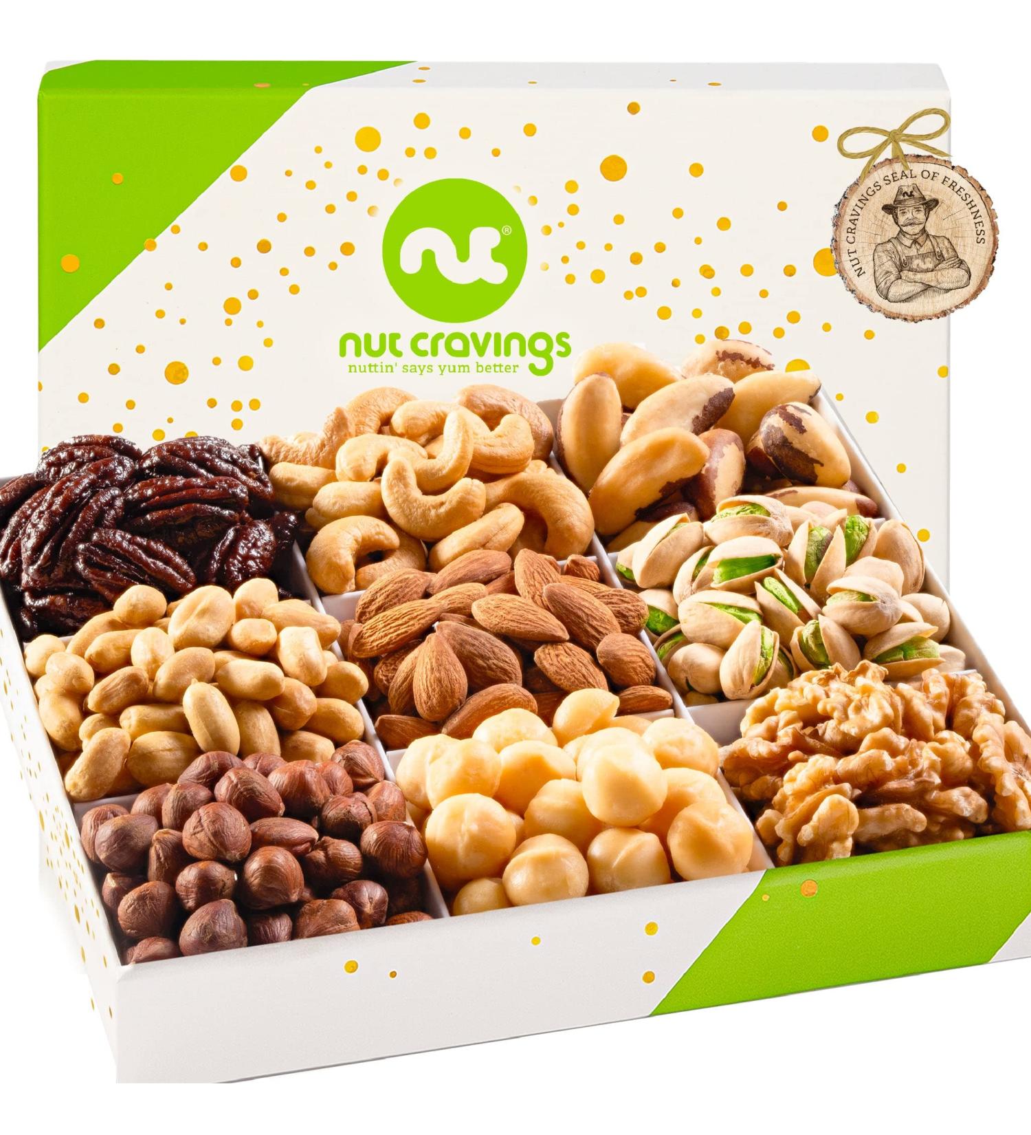 Nuts Gift Basket (9 Assortments) - Holiday Christmas & Birthday Gourmet Platter in White Box - Healthy Kosher Snack Tray for Adults - Buy Online on GoSupps.com