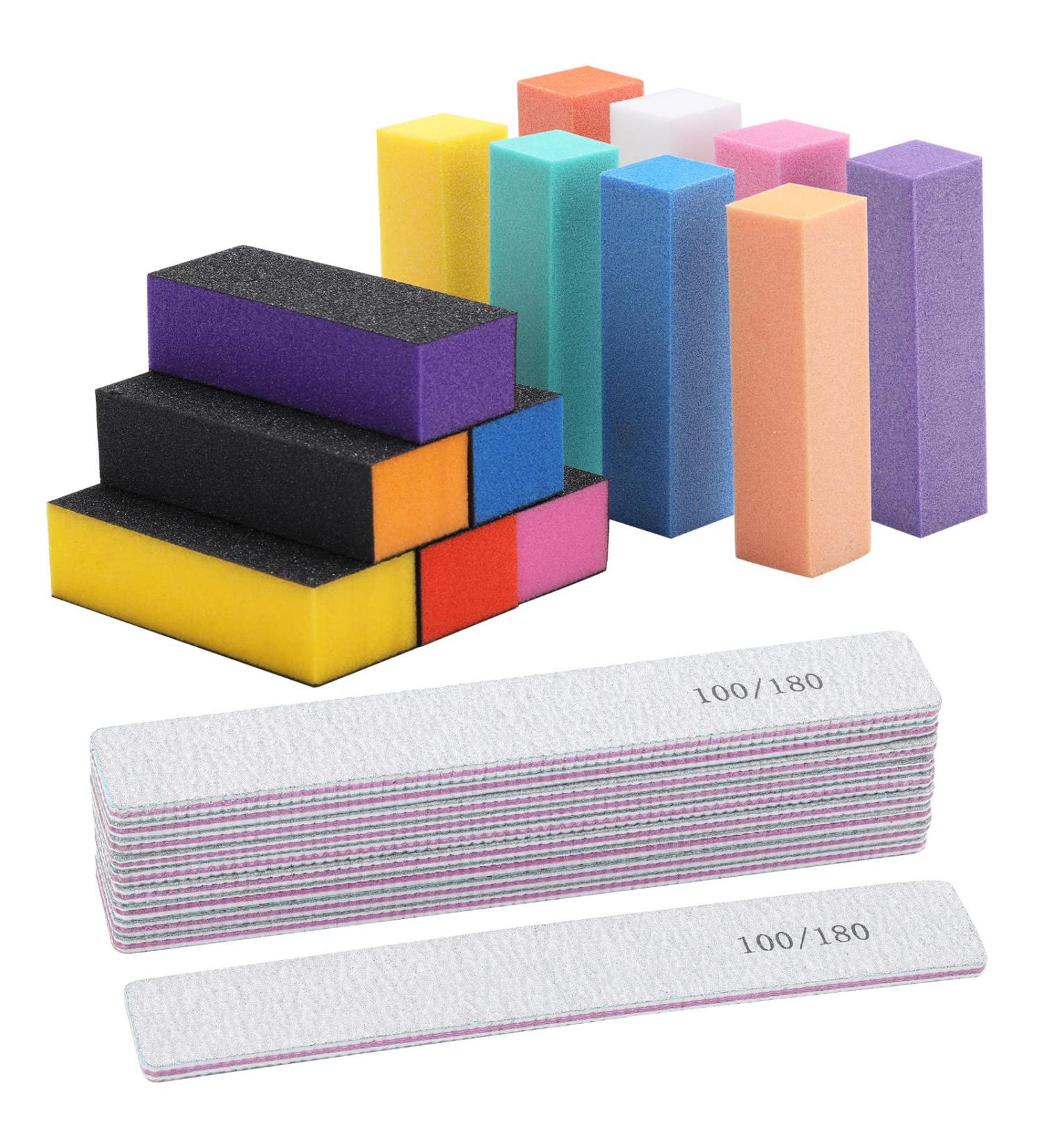 24 Count Nail Files and Buffers Set - 100/180 Grit for Fingernails, 80/120 Grit for Natural and Acrylic Nails - Bulk Pack of Rectangular Nail Files - Buy Online on GoSupps.com
