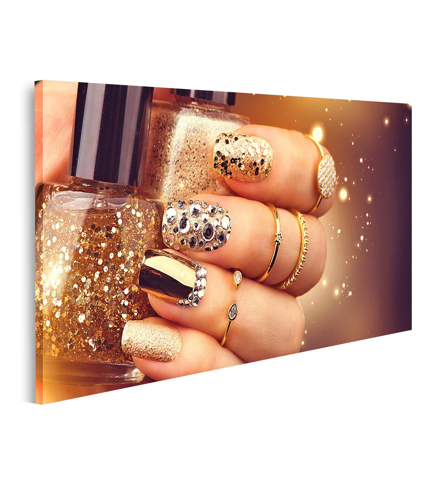 islandburner Canvas Picture Golden Manicure Gems Sparks Bottle Nail Polish Accessories Trendy Holiday Style Bright Prints Art Poster Wall Art - Buy Online on GoSupps.com