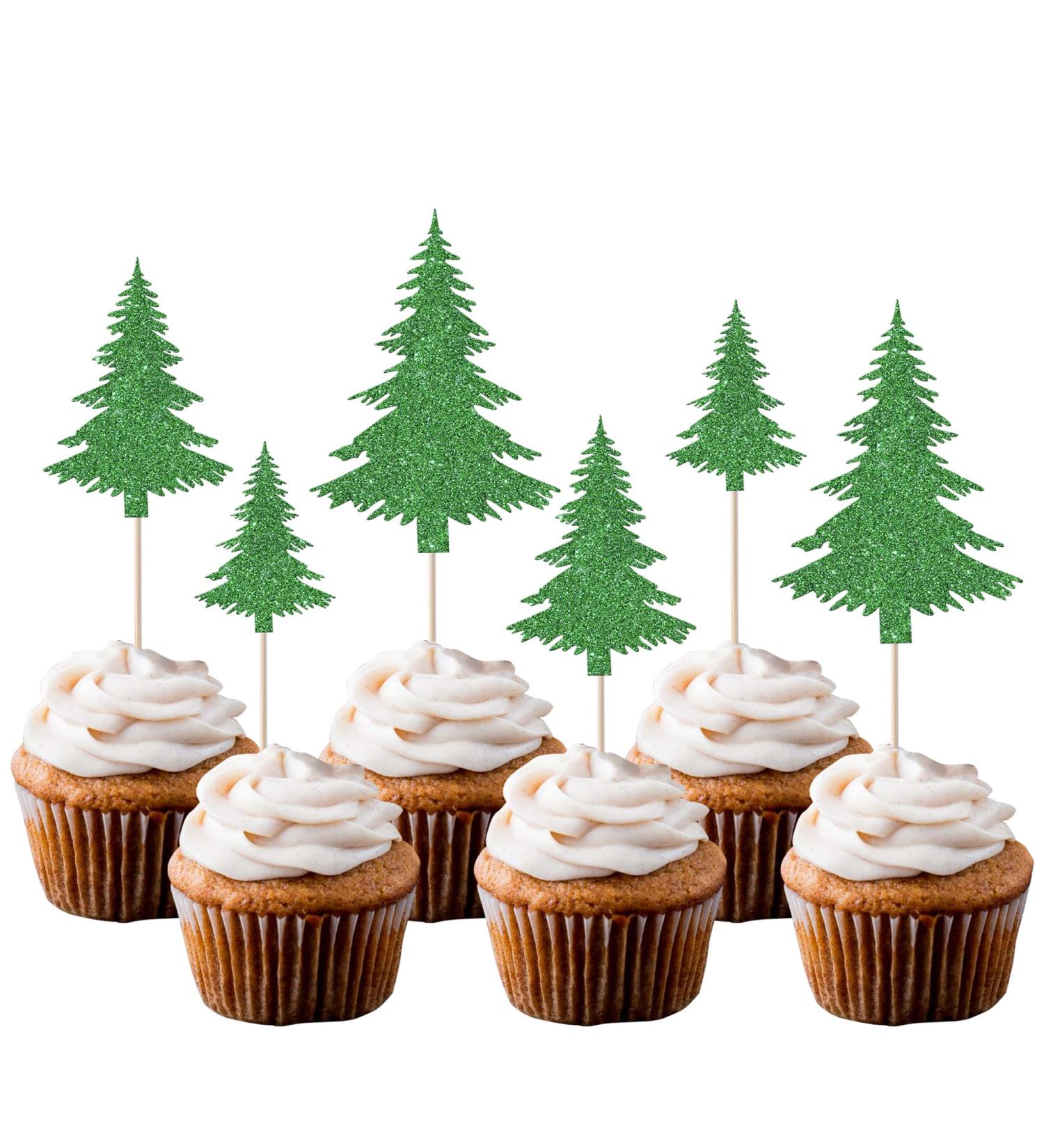 Rsstarxi 24 Pack Glitter Christmas Tree Cupcake Toppers 3 Designs Watercolor Assorted Xmas Green Cupcake Toothpicks for Christmas Winter Holiday Baby Shower Party Cake Decorations Design 20 - Buy Online on GoSupps.com