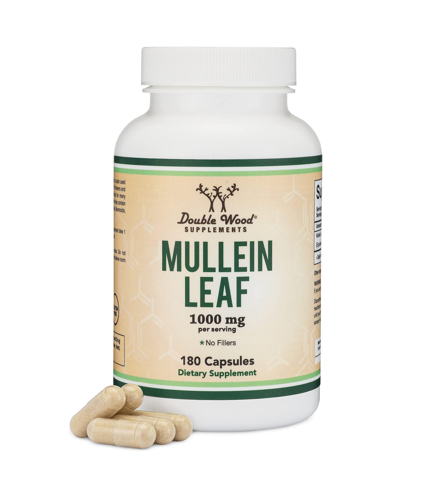 Mullein Leaf Capsules 10,000mg Strength - 180 Vegan Capsules for Lung Health, Respiratory Support - No Fillers - Double Wood - Buy Online on GoSupps.com