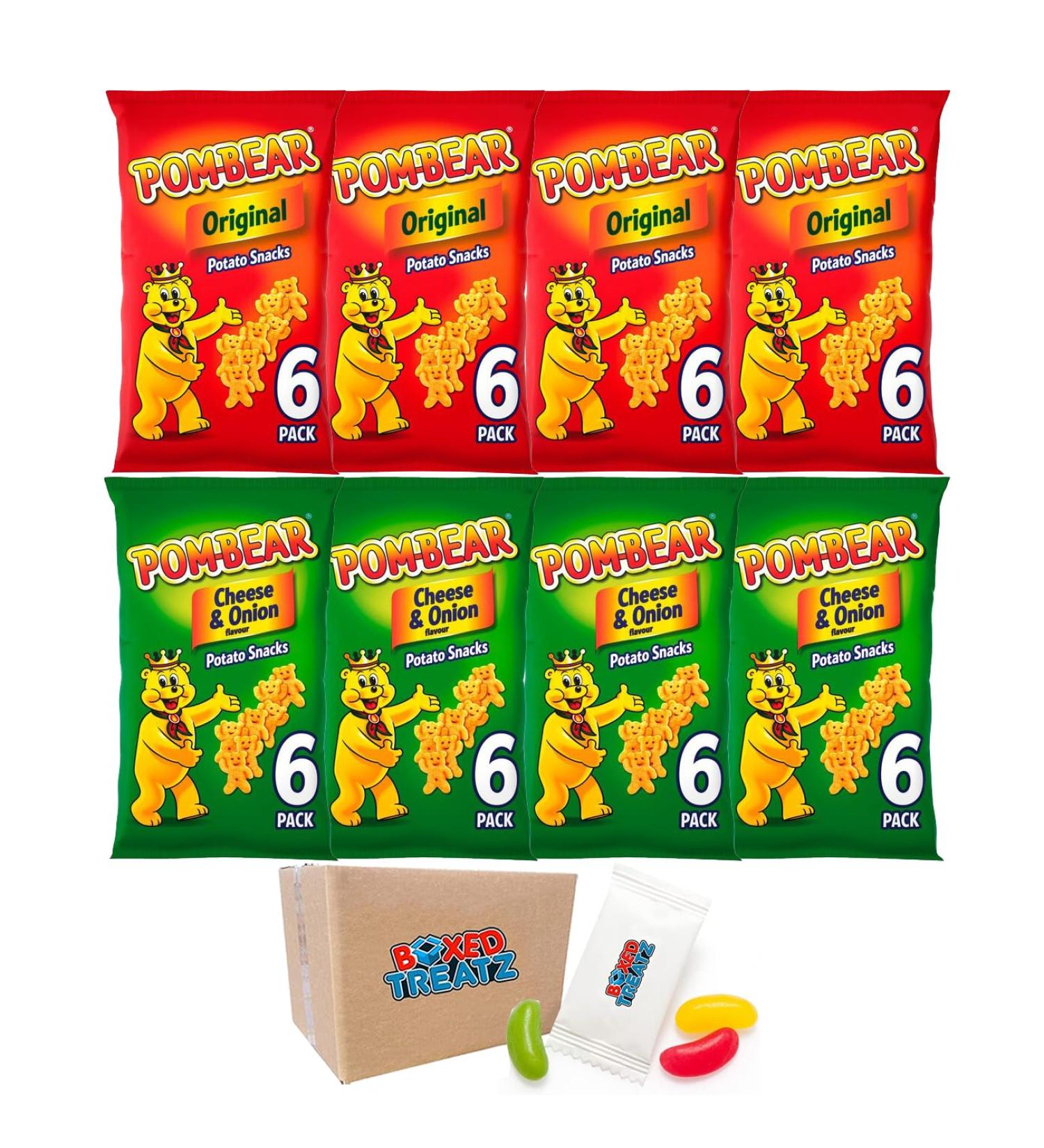 Pom Bear Bundle Pack Of 48-24 X Cheese & Onion Crisps (4 X 6 Packs X 13G) + Original Crisps (4 X 6 Packs X 13G) (Total 624g) Boxed Treatz - Buy Online on GoSupps.com