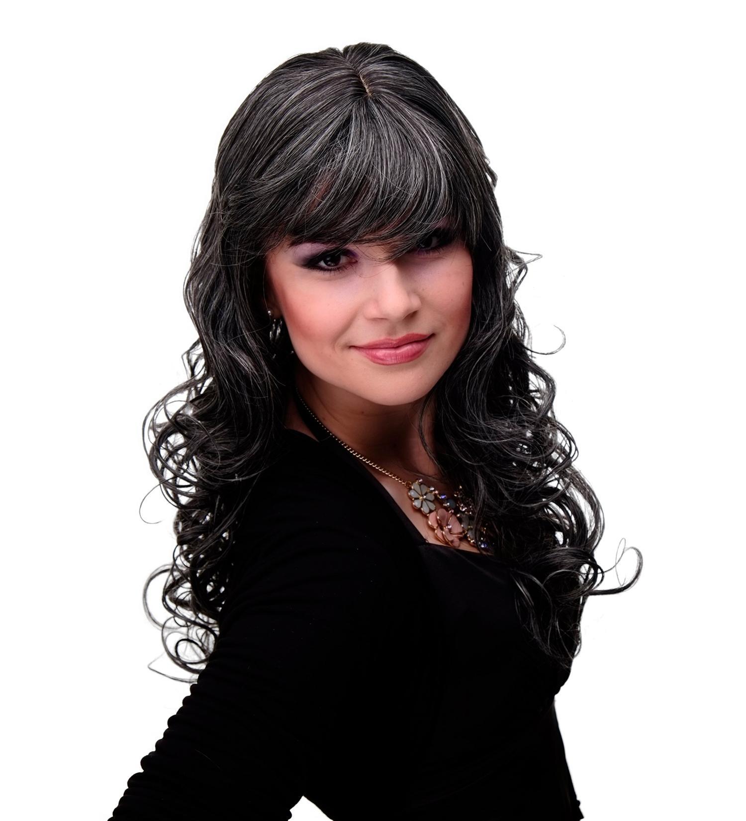 Buy Wig Me Up M-103-44 | Elegant Gray Dark Brown Mix Loose Glatter Pony Wig - 60 cm Length - Buy Online on GoSupps.com