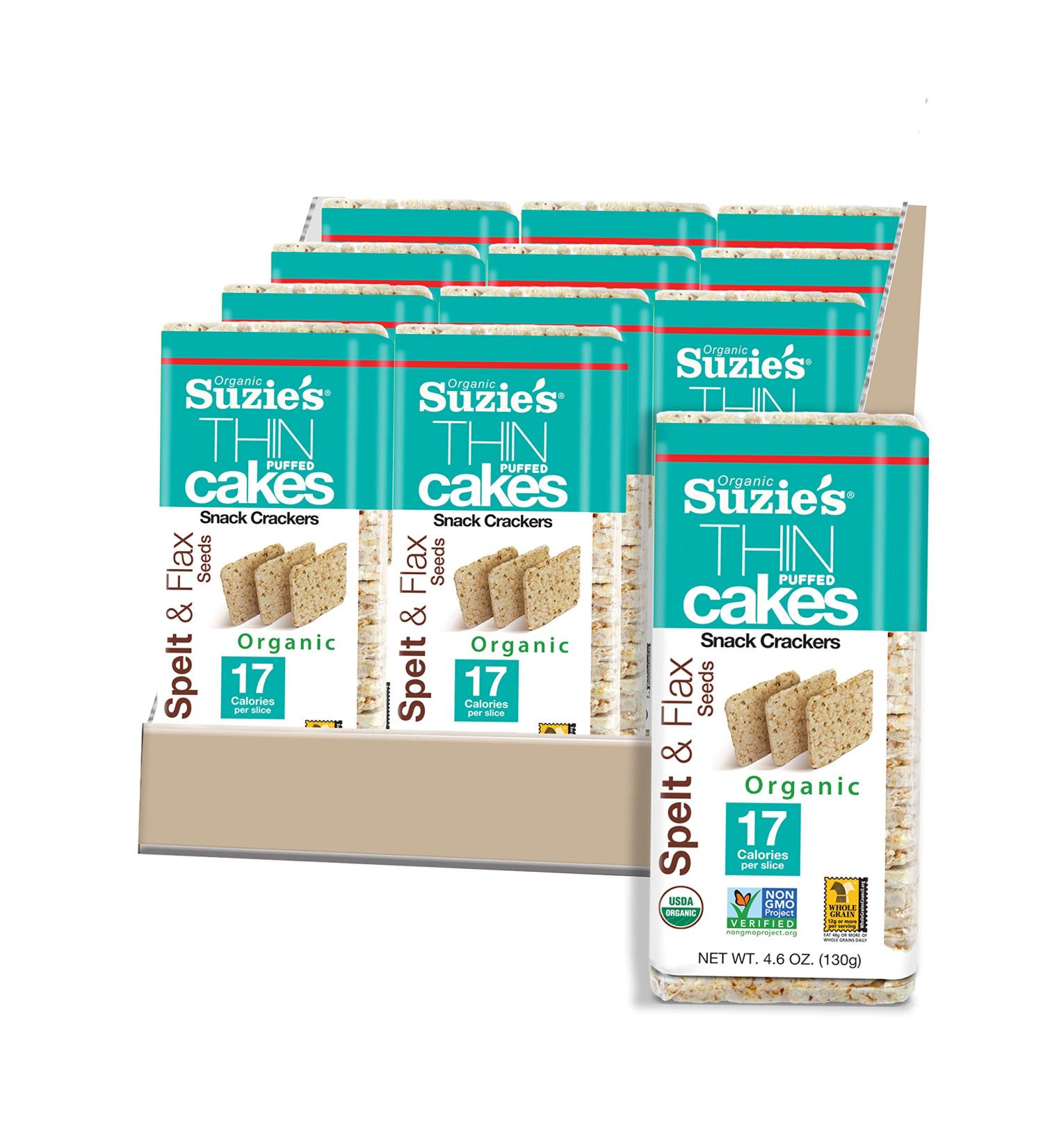 Organic Suzie's Spelt & Flax Seed Thin Cakes - Case of 12 (4.6oz each) | Healthy Snack - Buy Online on GoSupps.com