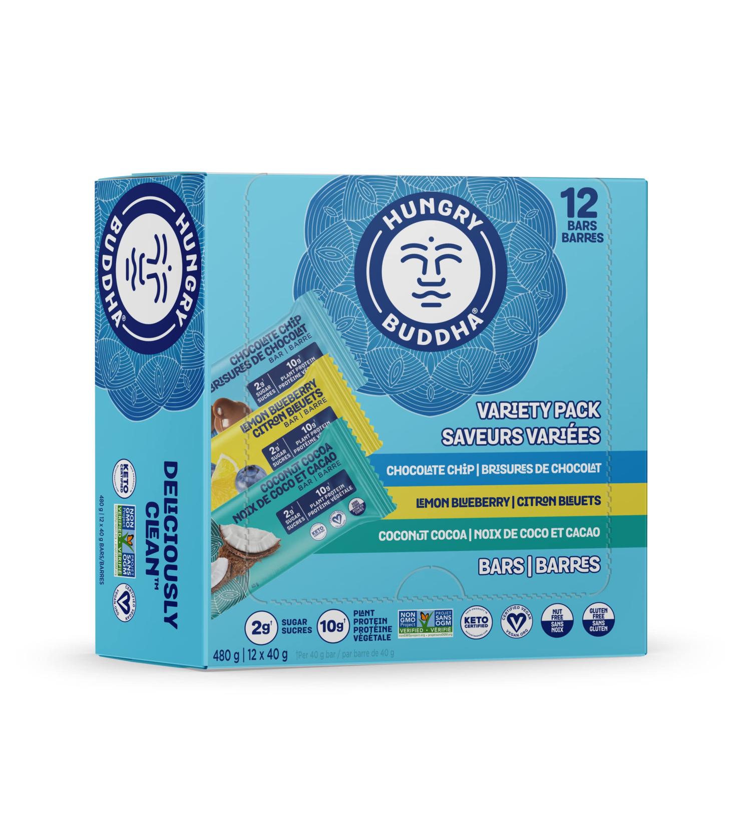 HUNGRY BUDDHA Bars - Plant Based Protein Bars - Vegan Nutrition Bars - Low Sugar Healthy Snacks - Gluten Free Snack Bars - Peanut Free - Protein Bar - Keto Bar - 12 Count Bestsellers Variety Pack  - Buy Online on GoSupps.com