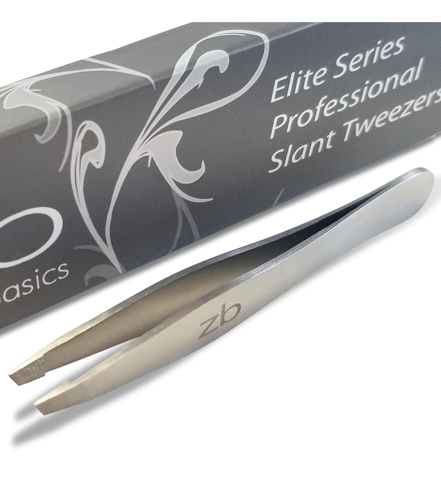 Zizzili Basics Elite Series Slant Tweezers - Surgical Grade Stainless Steel for Professionals (Satin Finish)