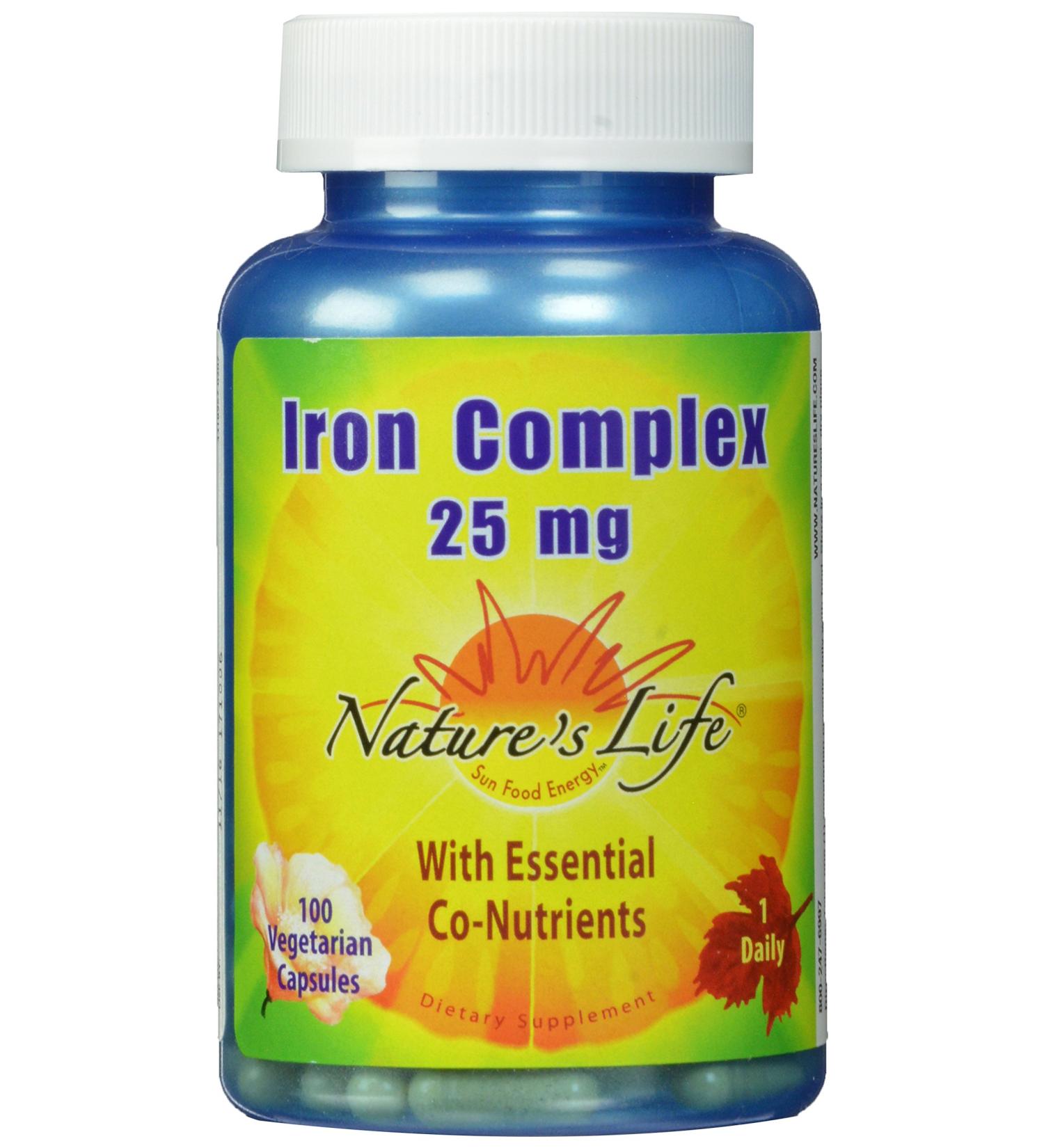 Nature's Life Iron Complex 25mg | 100 Vegetarian Capsules with Co-Nutrients - Buy Online on GoSupps.com