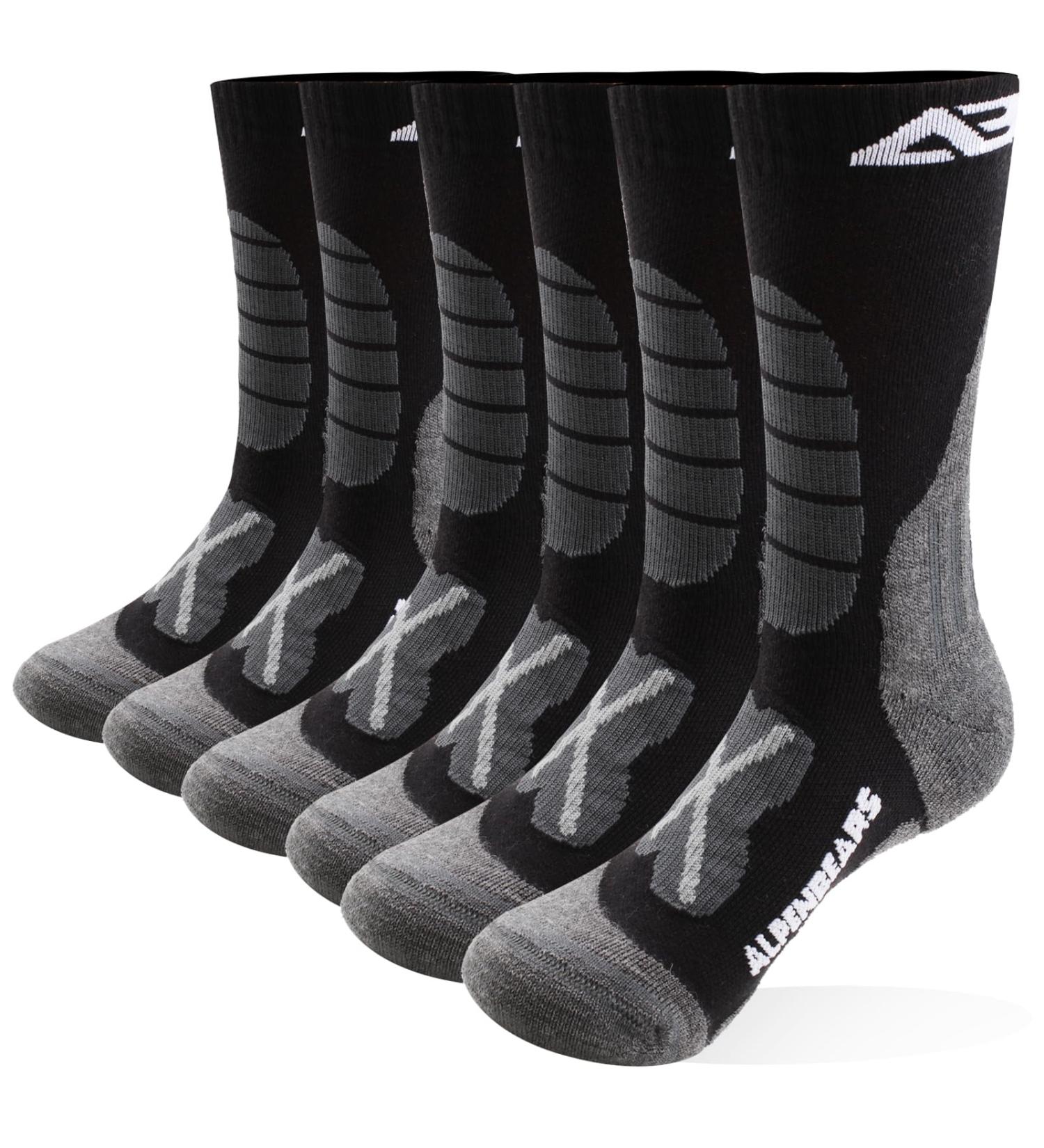 Alps Bears Merino Wool Hiking Socks - Professional Trekking Socks for Men Women & Kids - Warm & Durable - 2 & 3 Pair Options Available - Size 43-48 - Black - Buy Online on GoSupps.com
