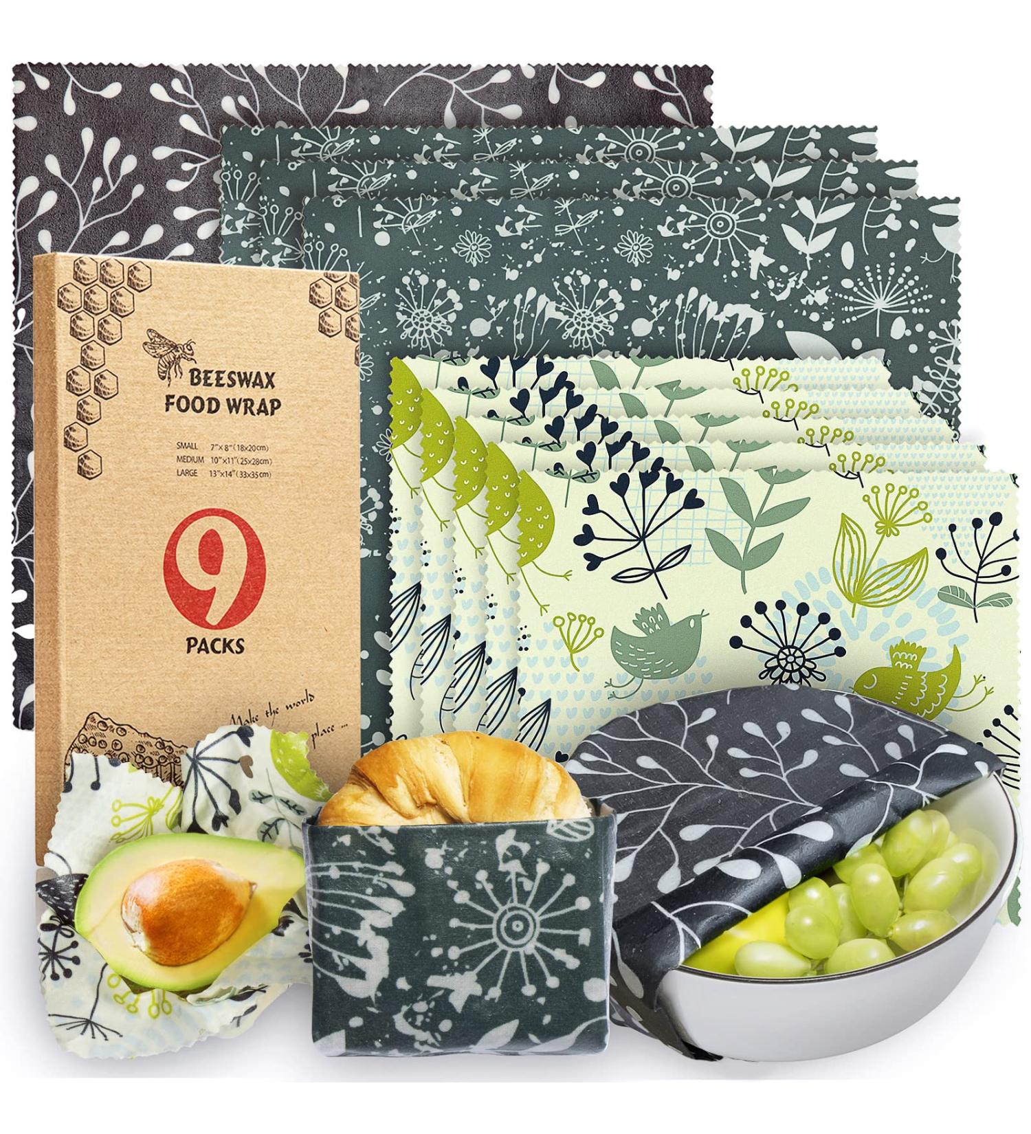 9 Pack Beeswax Wrap Set - Eco-Friendly Reusable Food Wraps - Zero Waste, Sustainable, Plastic-Free Storage - Flowers and Birds Pattern - Buy Online on GoSupps.com
