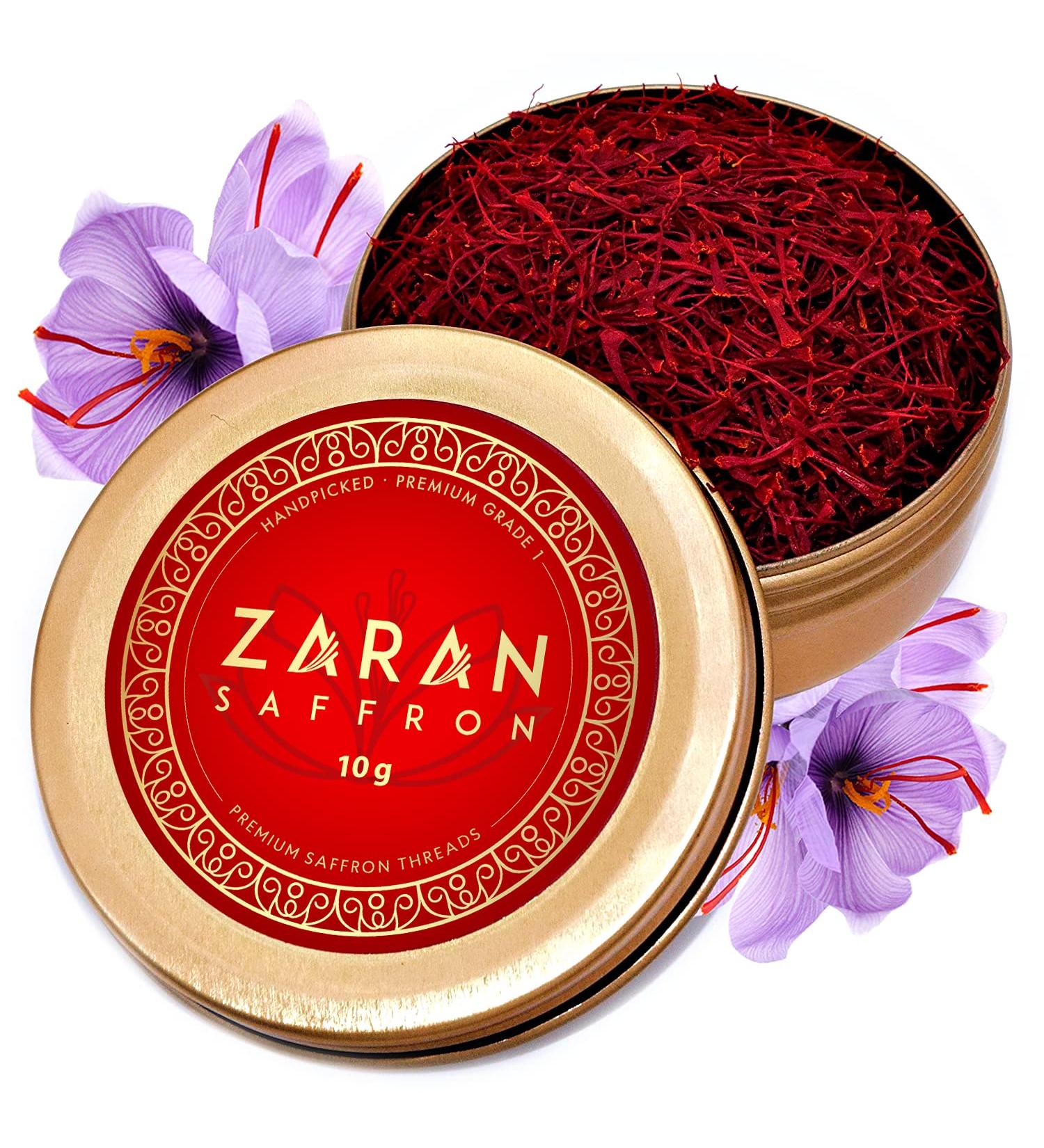 Zaran Saffron Super Negin Threads - Premium Grade Saffron Spice (10g) for Paella, Risotto, Tea & Culinary Uses - Buy Online on GoSupps.com