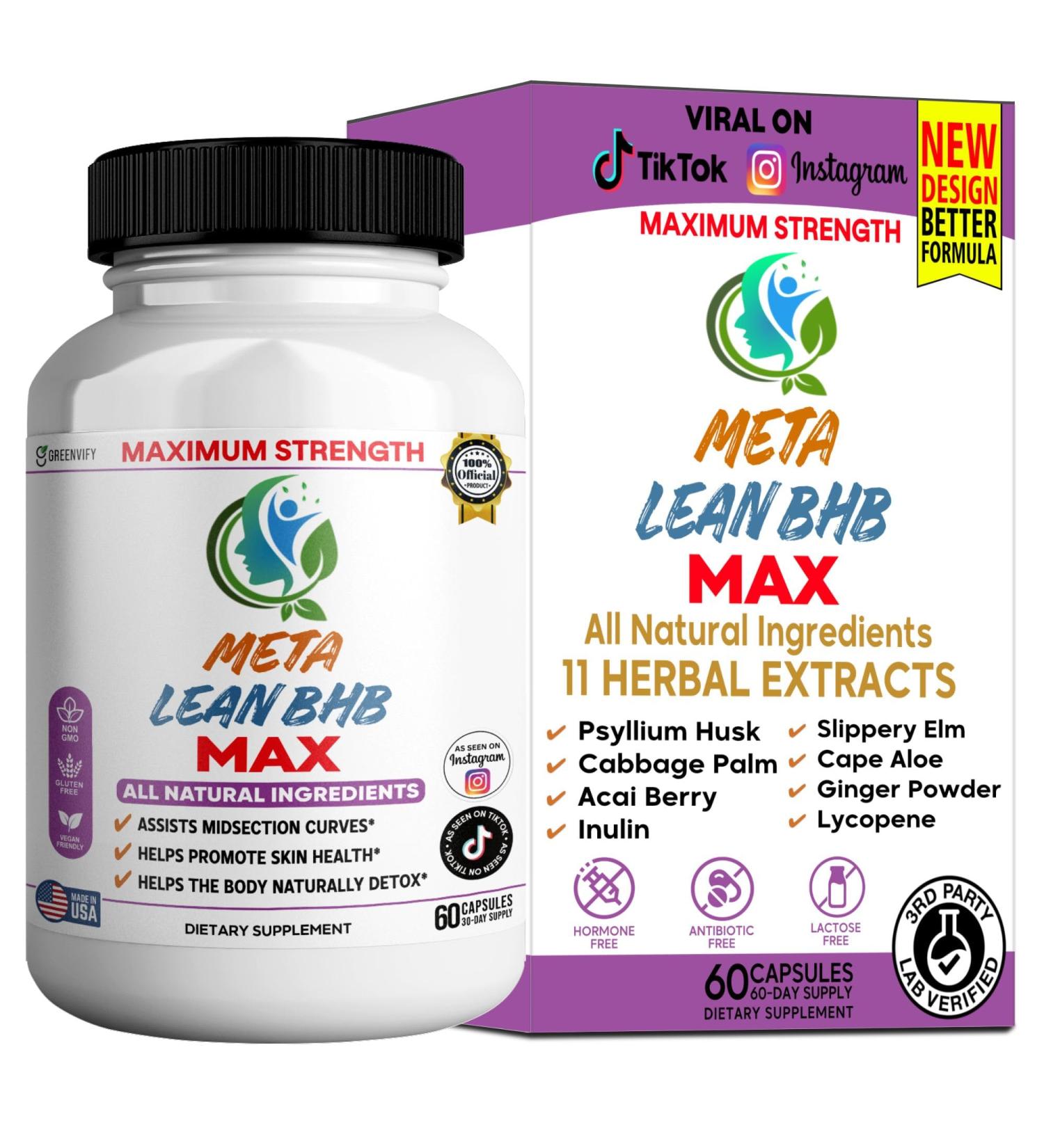 GREENVIFY Meta Lean BHB Max Dietary Supplement Maximum Strength All Natural Ingredients 60 Capsules 30-Day Supply (1) - Buy Online on GoSupps.com