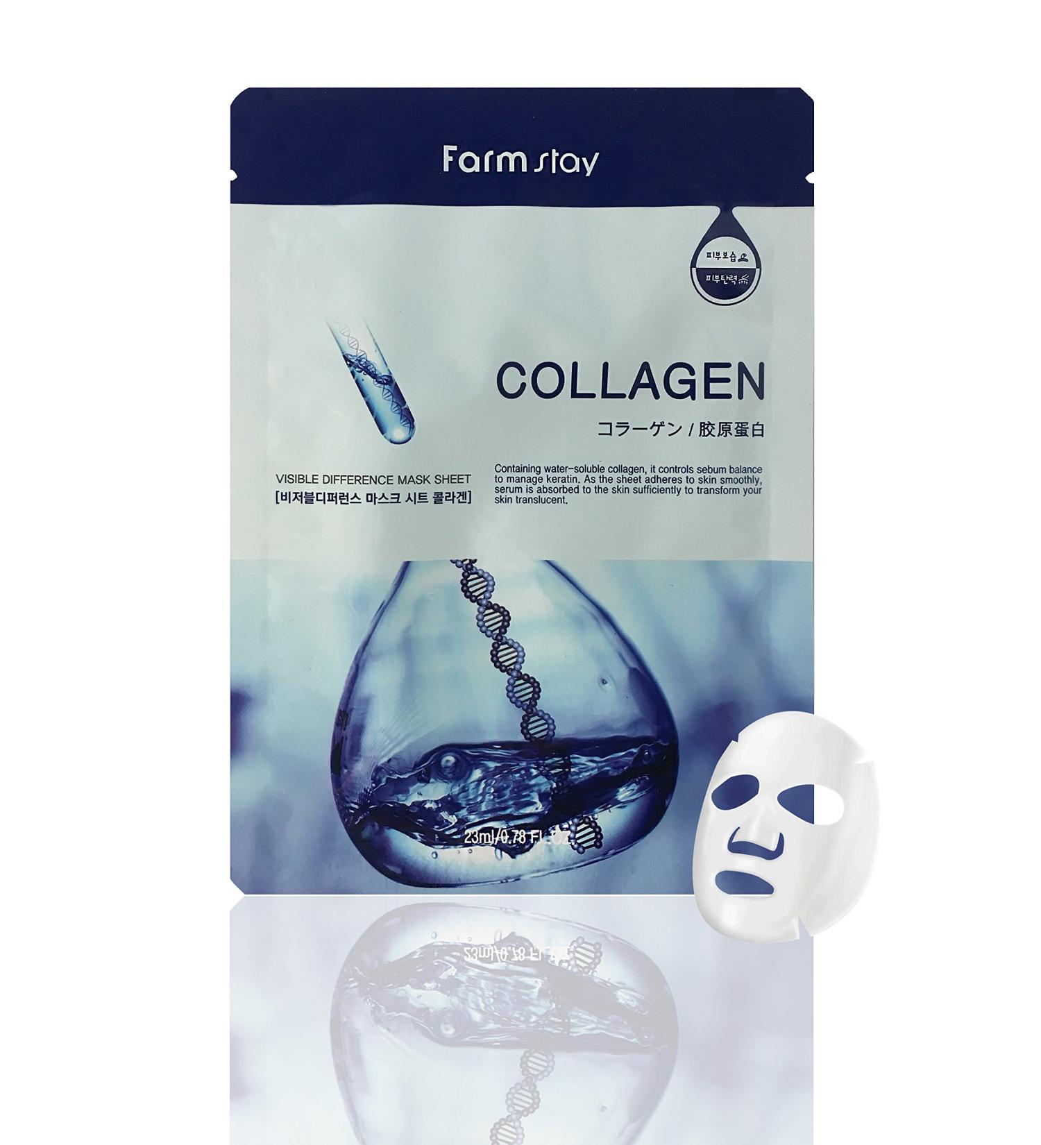Buy Farm Stay Visible Difference Mask Sheet - Collagen 10x23ml | Best Anti-Aging Skincare for Glowing Skin | International Shipping Available - Buy Online on GoSupps.com