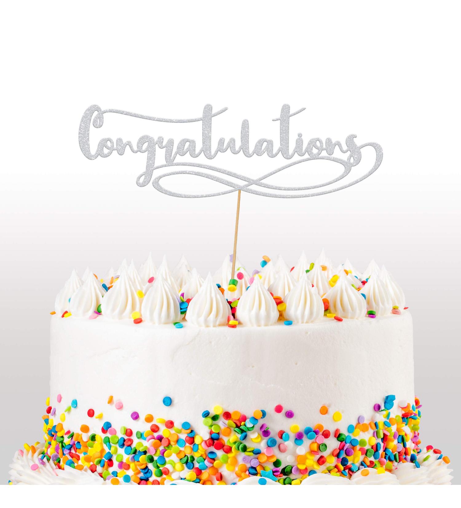 Cakeshop Congratulations Glitter Cake Topper Wedding Cake Topper Decoration Anniversary - Double Sided 400gsm Glitter Card Choice 14 of Colours and Loads of Styles (Light Silver) - Buy Online on GoSupps.com