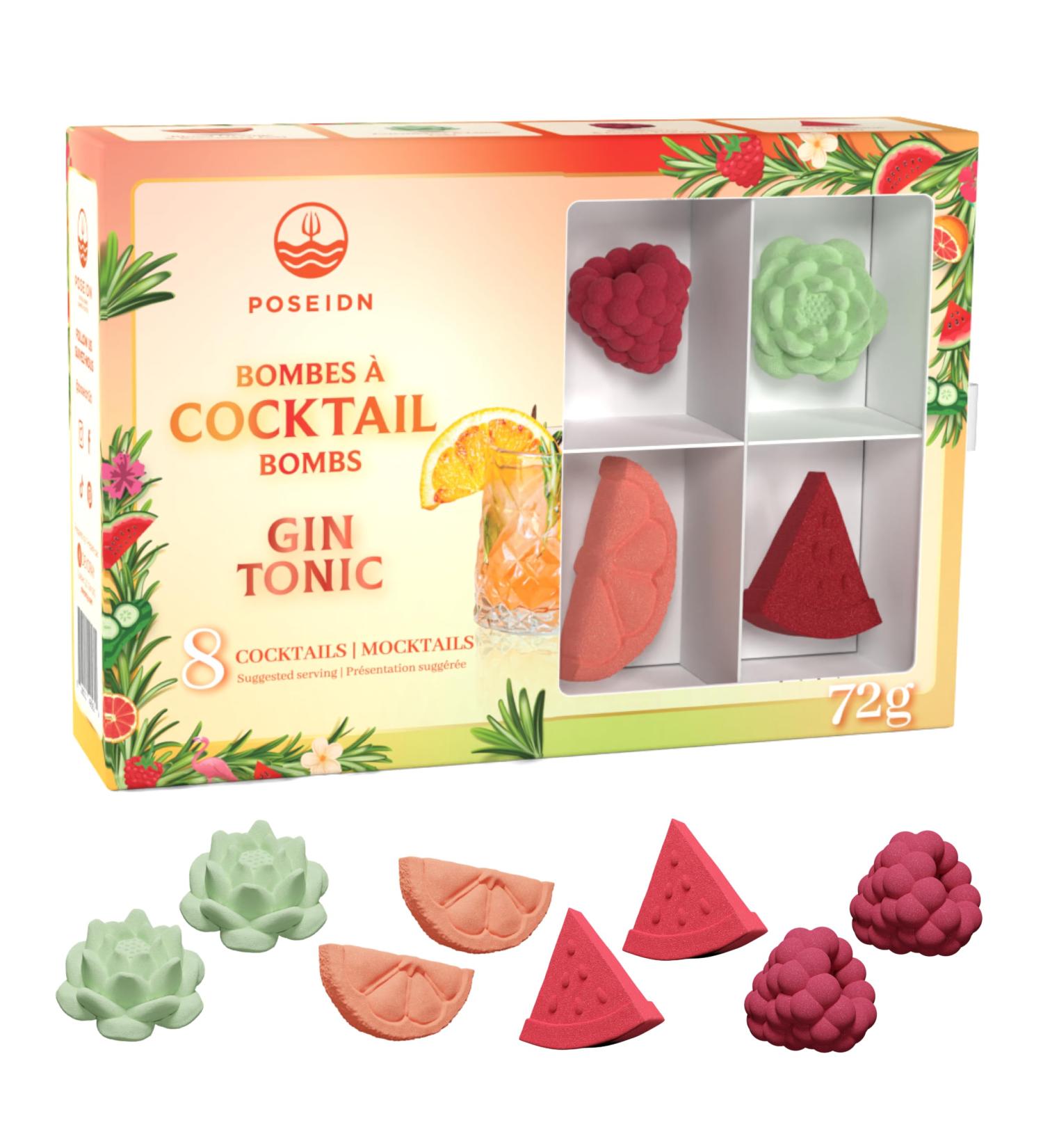 Poseidn Cocktail Bombs Gin & Tonic Gift Set 8 Drink Mixers for Gin & Tonic Cocktail and Mocktail Drinks Blood Orange & Rosemary Cucumber & Lime Raspberry & Green Tea Watermelon - Buy Online on GoSupps.com