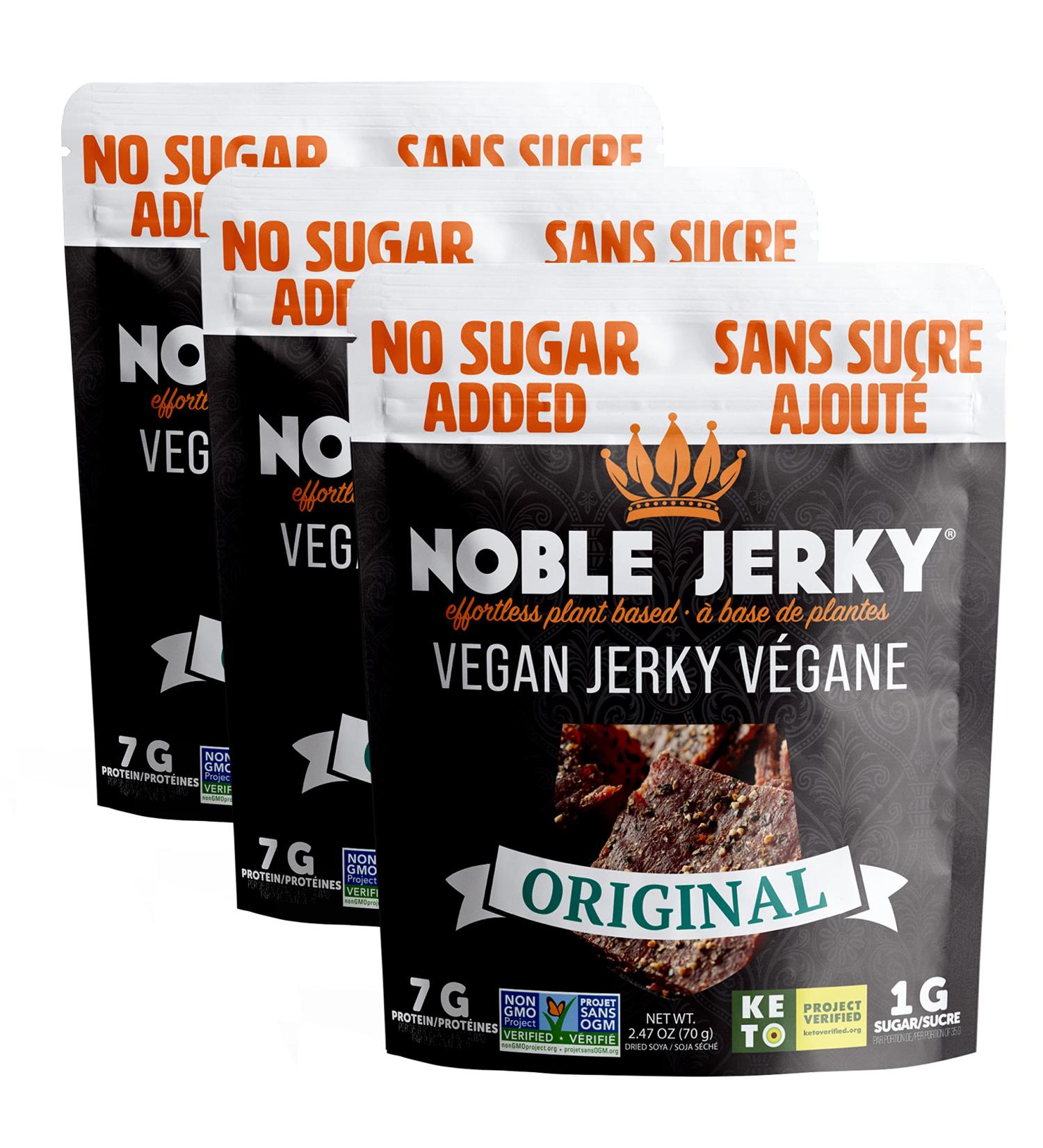 Noble Jerky - Vegan Plant Based Snacks 70g (3 Bags) Original Flavor | No Sugar Added - Buy Online on GoSupps.com