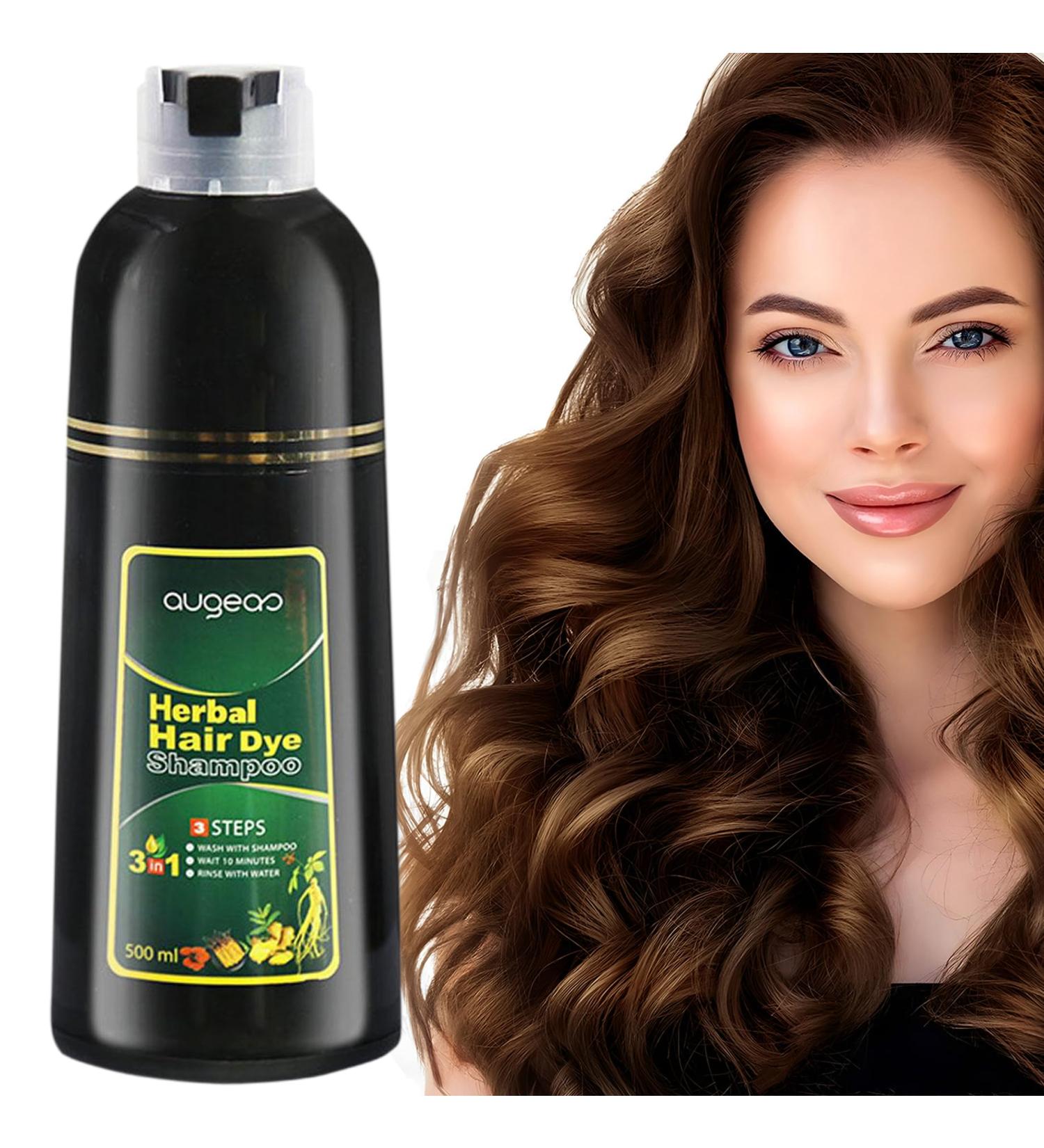 Natural Herbal Permanent Hair Coloring Shampoo - 3 in 1 for Men & Women | 100% Gray Coverage in Minutes | Chestnut Brown (500mL - Buy Online on GoSupps.com