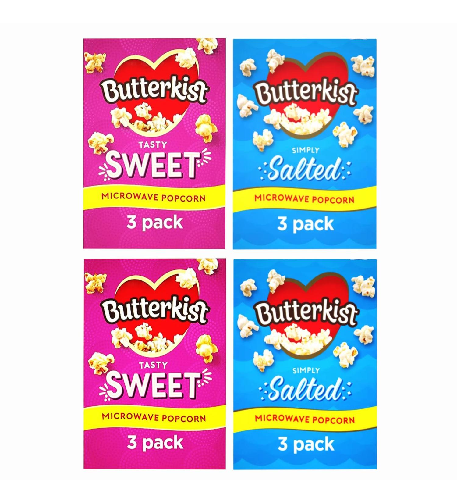 Butterkist Microwave Popcorn Variety Pack - 12 x 60g Sachets - Sweet and Salted Flavours (2 Boxes of each) - Buy Online on GoSupps.com