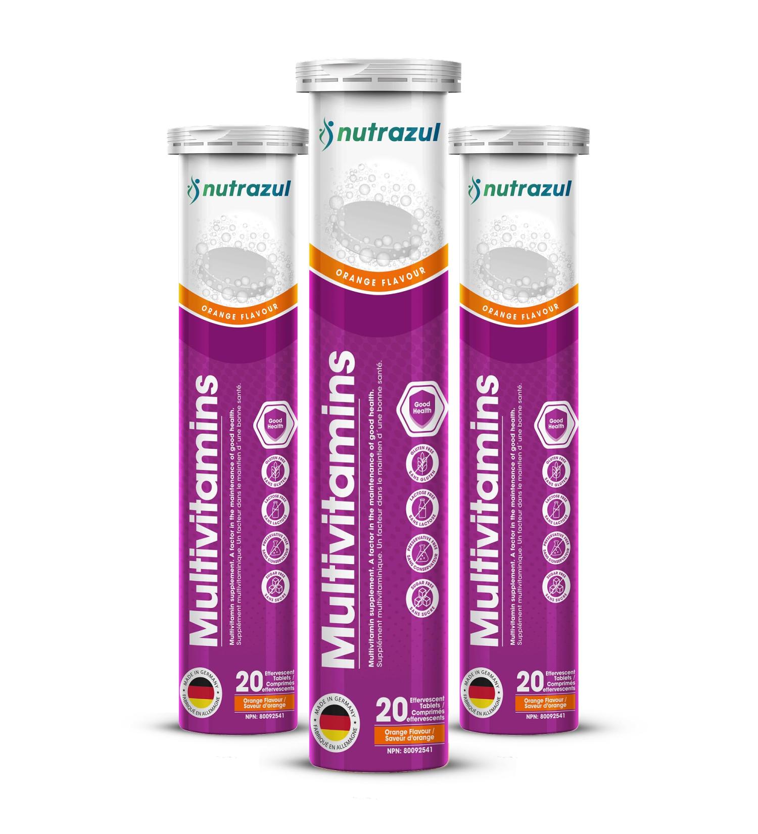 nutrazul Multivitamin Effervescent Tablets Supplement for Daily Wellness & 9 Essential Vitamins Contains Vitamin with Vitamin C & B Complex Orange Flavor 60 Tablets - Buy Online on GoSupps.com