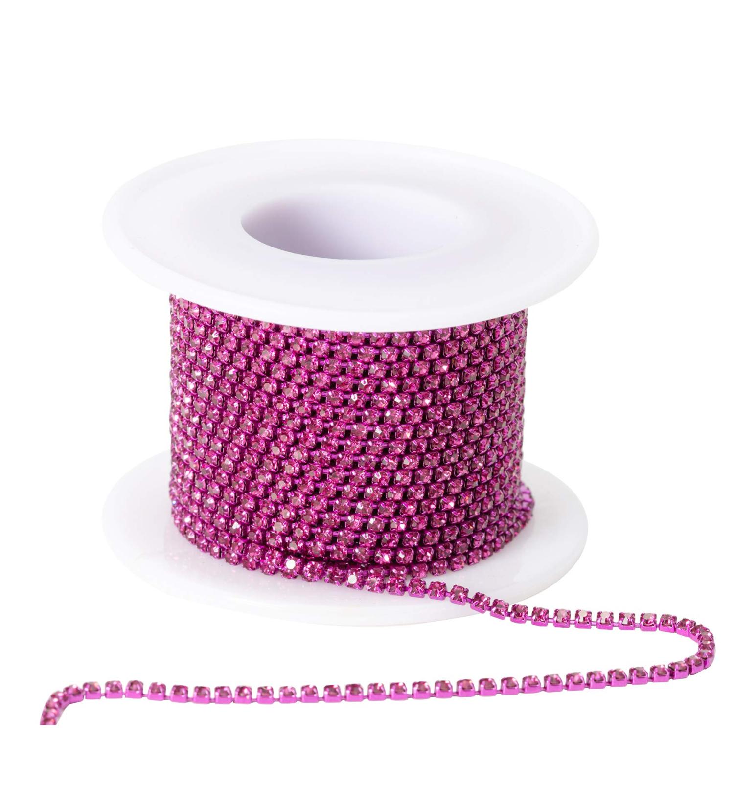 KAOYOO 10 Yards 2mm Crystal Rhinestone Close Chain Trim - DIY Decoration for Sewing Crafts & Jewelry - Fuchsia - Buy Online on GoSupps.com