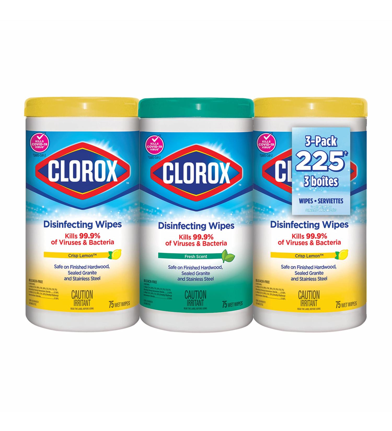 Clorox Disinfecting Wipes Multi-Pack of 3 Canisters 2 Crisp Lemon and 1 Fresh Scent - Buy Online on GoSupps.com