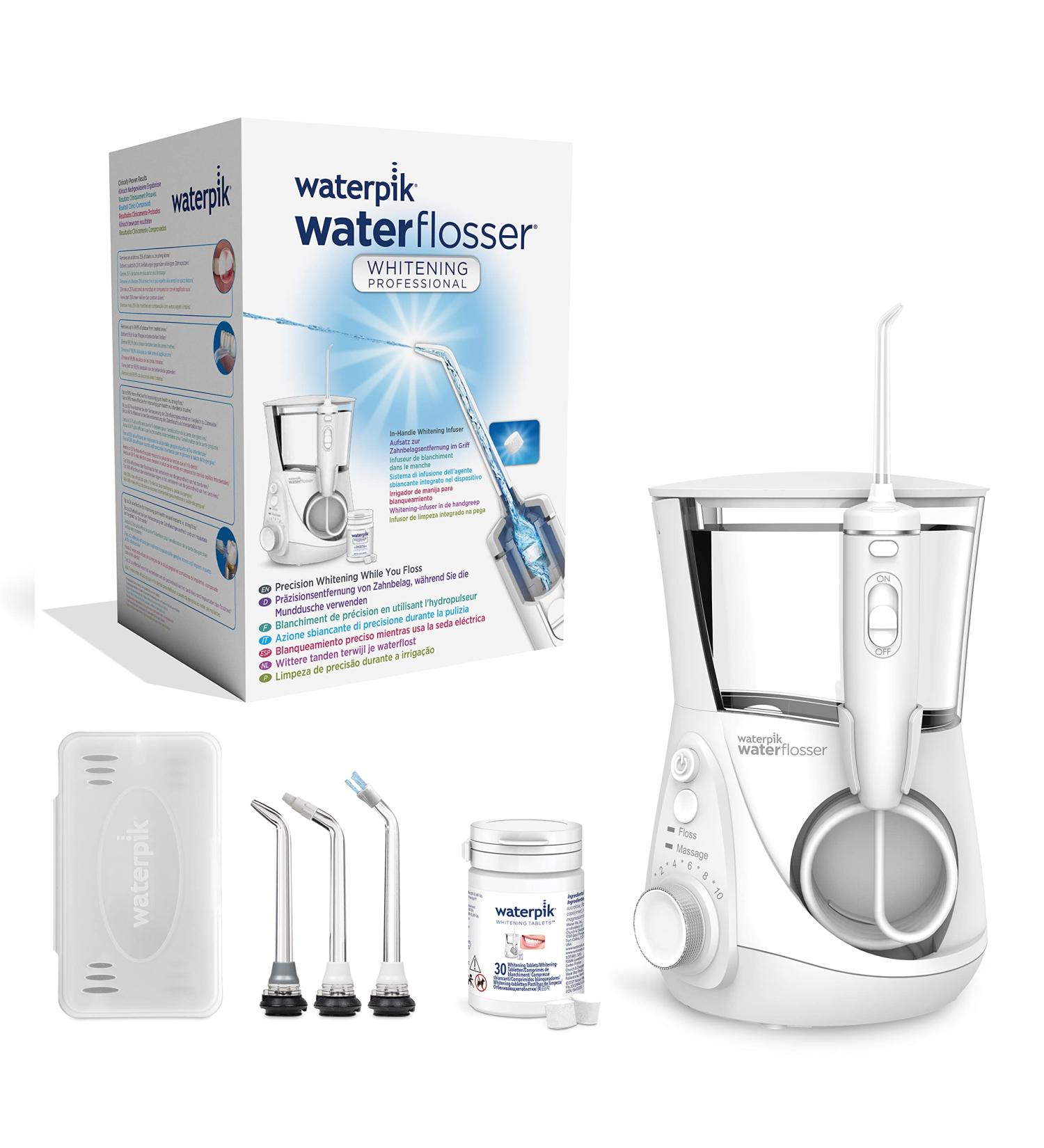 Waterpik Whitening Professional Water Flosser with Mint Flavour Teeth Whitening Tablets - Restores Natural Whiteness in 4 Weeks (WF-05UK) - Buy Online on GoSupps.com