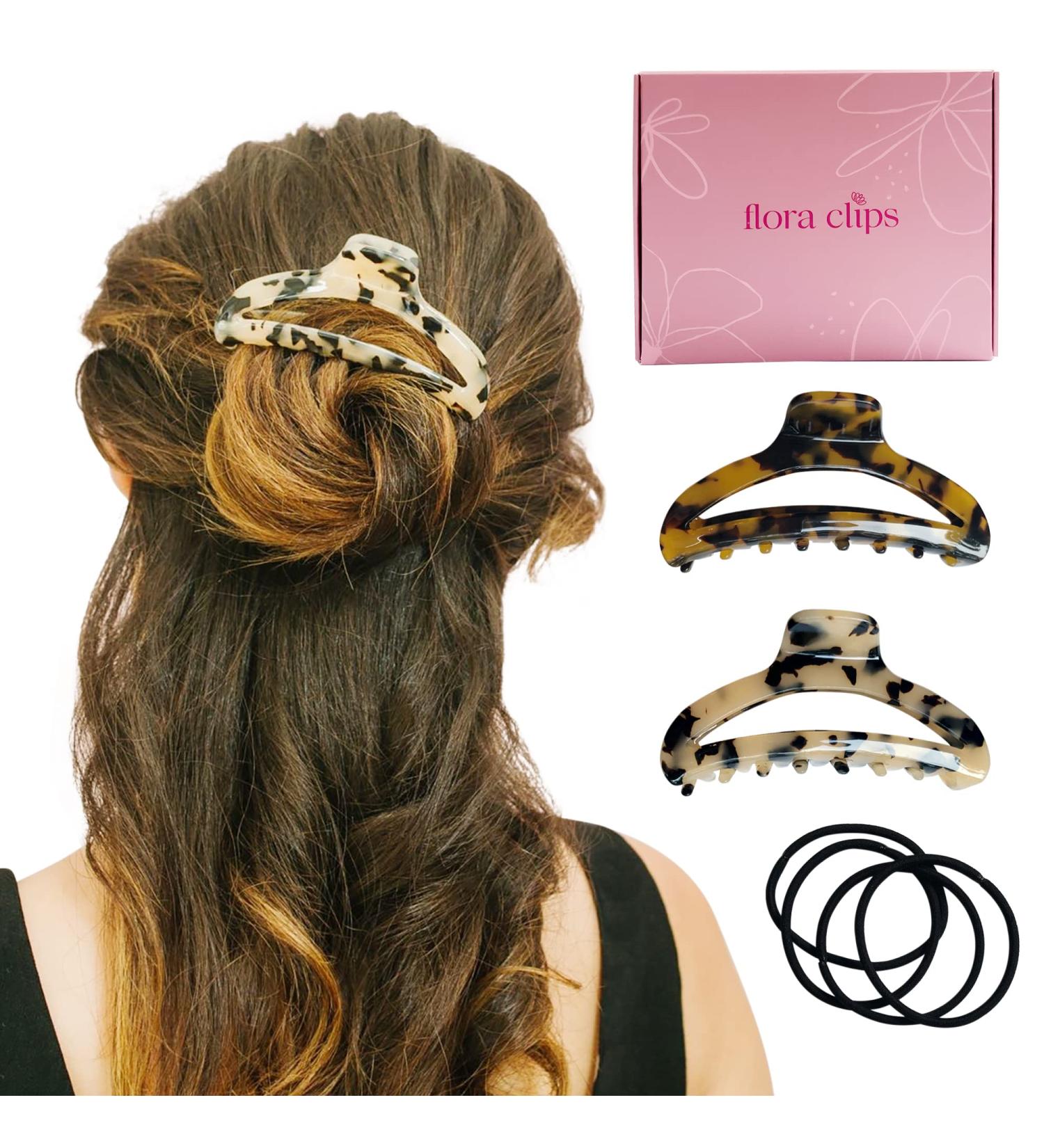 Flora Clips | Tortoise Hair Claw Clips (Pack of 2) | Strong 3.8 Inch Medium Claw Clips for Women | Natural Acetate Material - Buy Online on GoSupps.com