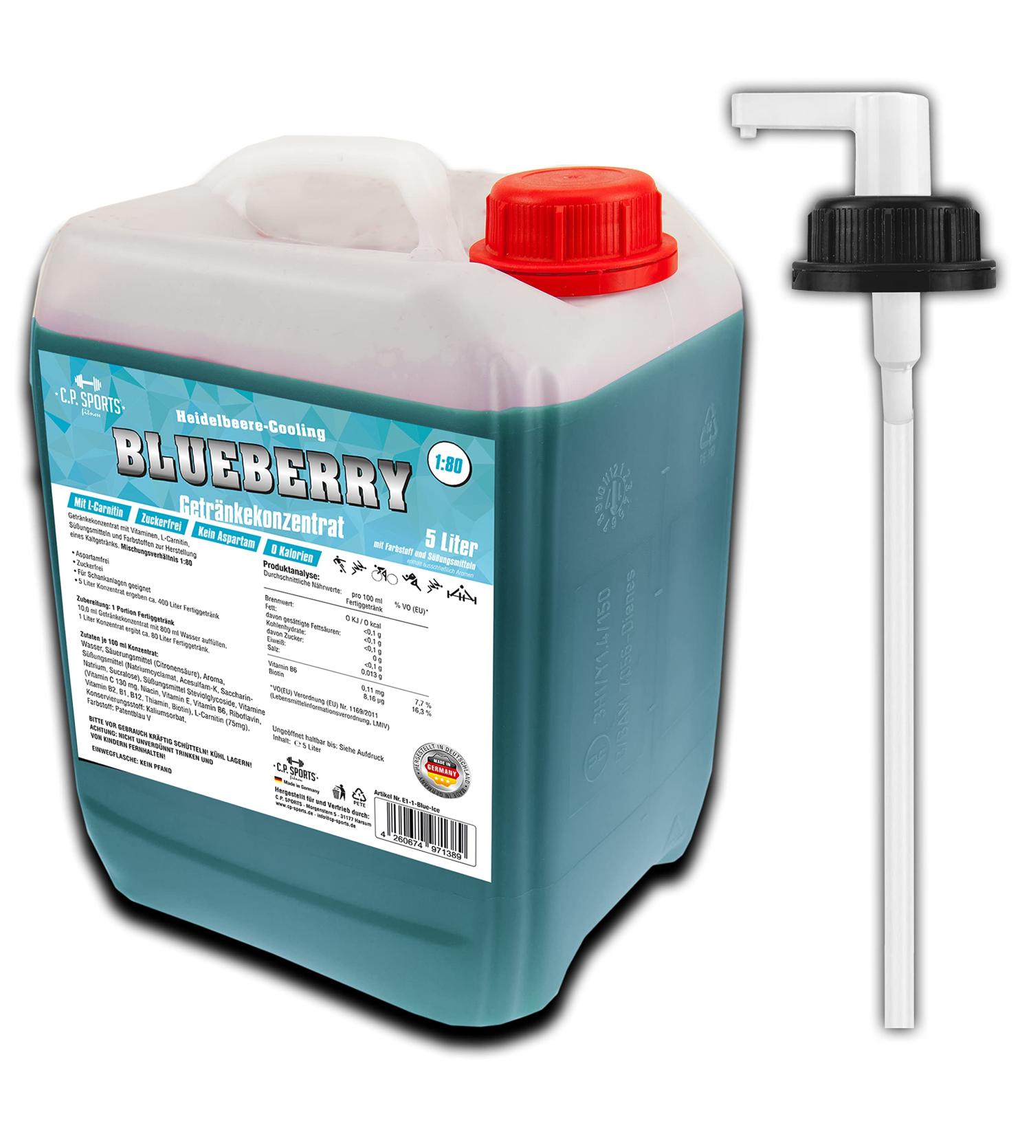 C.P.Sports Sugar-Free Beverage Syrup - Blueberry Mineral Drink Concentrate with Vitamins | 5L Pack + Pump Dispenser | Perfect for Sports Hydration - Buy Online on GoSupps.com