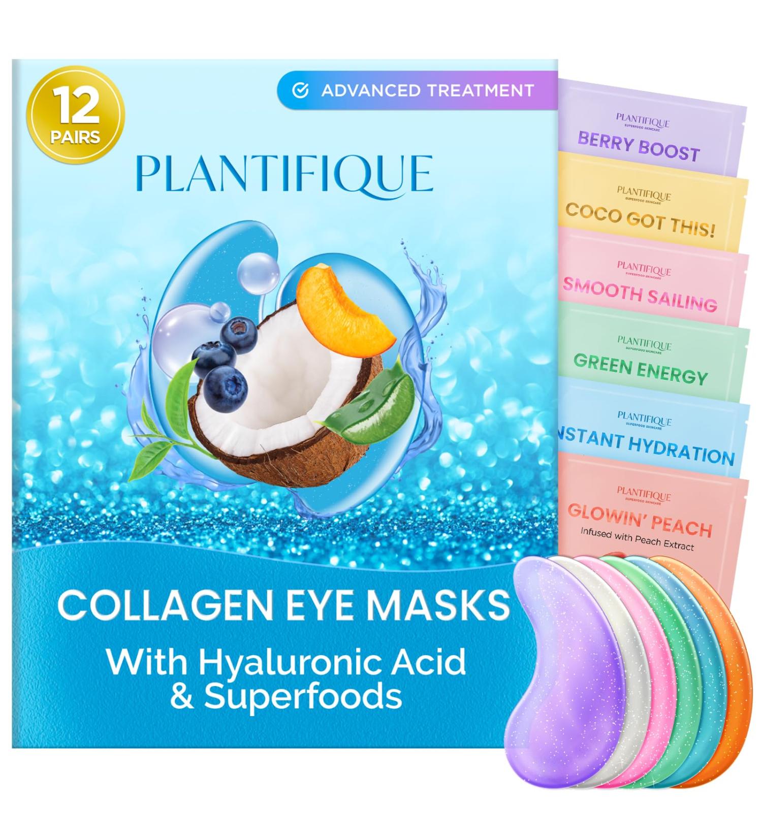 Plantifique Superfood Under Eye Masks Anti Wrinkle 12 Pairs Under Eye Patches with Hyaluronic Acid Green Tea Collagen for Dark Circles and Puffiness - Puffy Eyes Skincare Gel Patches for Women & Men - Buy Online on GoSupps.com