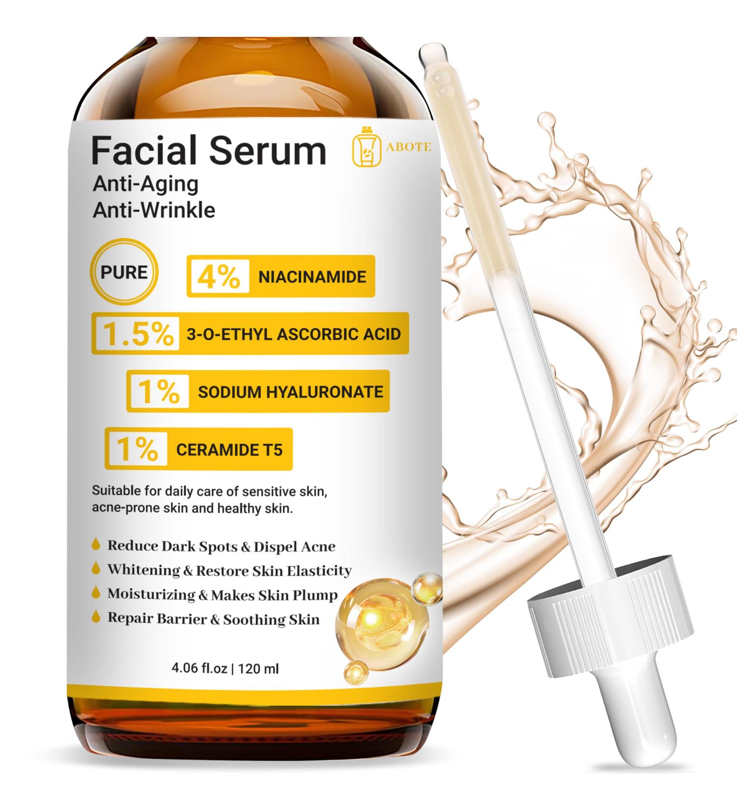 Pure 4% Niacinamide Serum for Acne Treatment for Face & Dark Spots | Brightening Face Serum with 1.5% Vitamin C | 1% Hyaluronic Acid | 1% Ceramide T5 | Made in China (4 fl.oz/120ml) Travel Pack Size - Buy Online on GoSupps.com