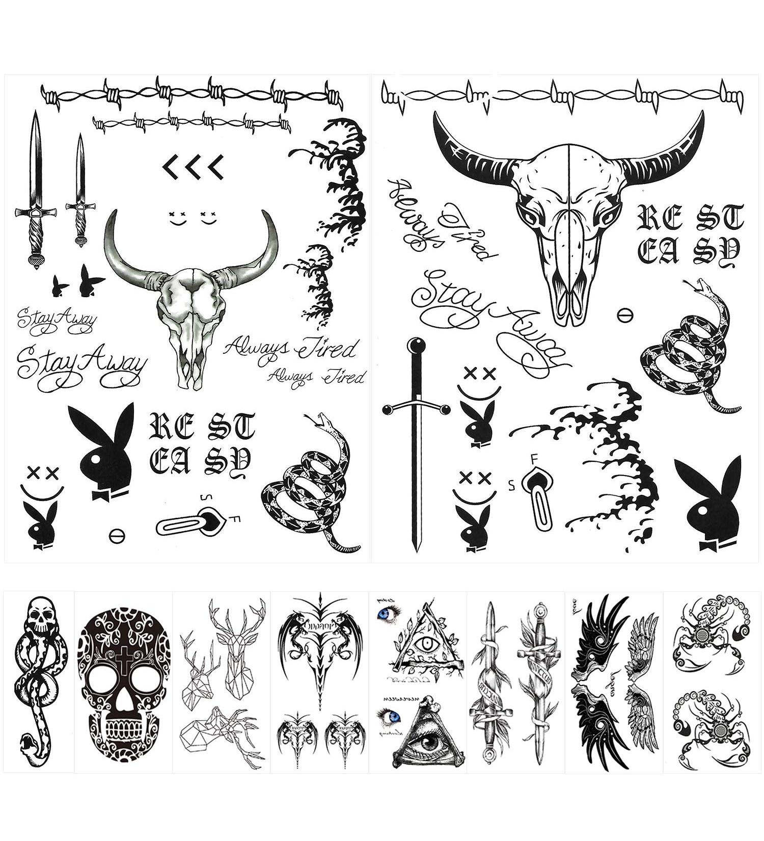 Post Malone and Death Eaters Halloween Tattoo Set - 10 Sheets | Temporary Accessories for Parties - Buy Online on GoSupps.com