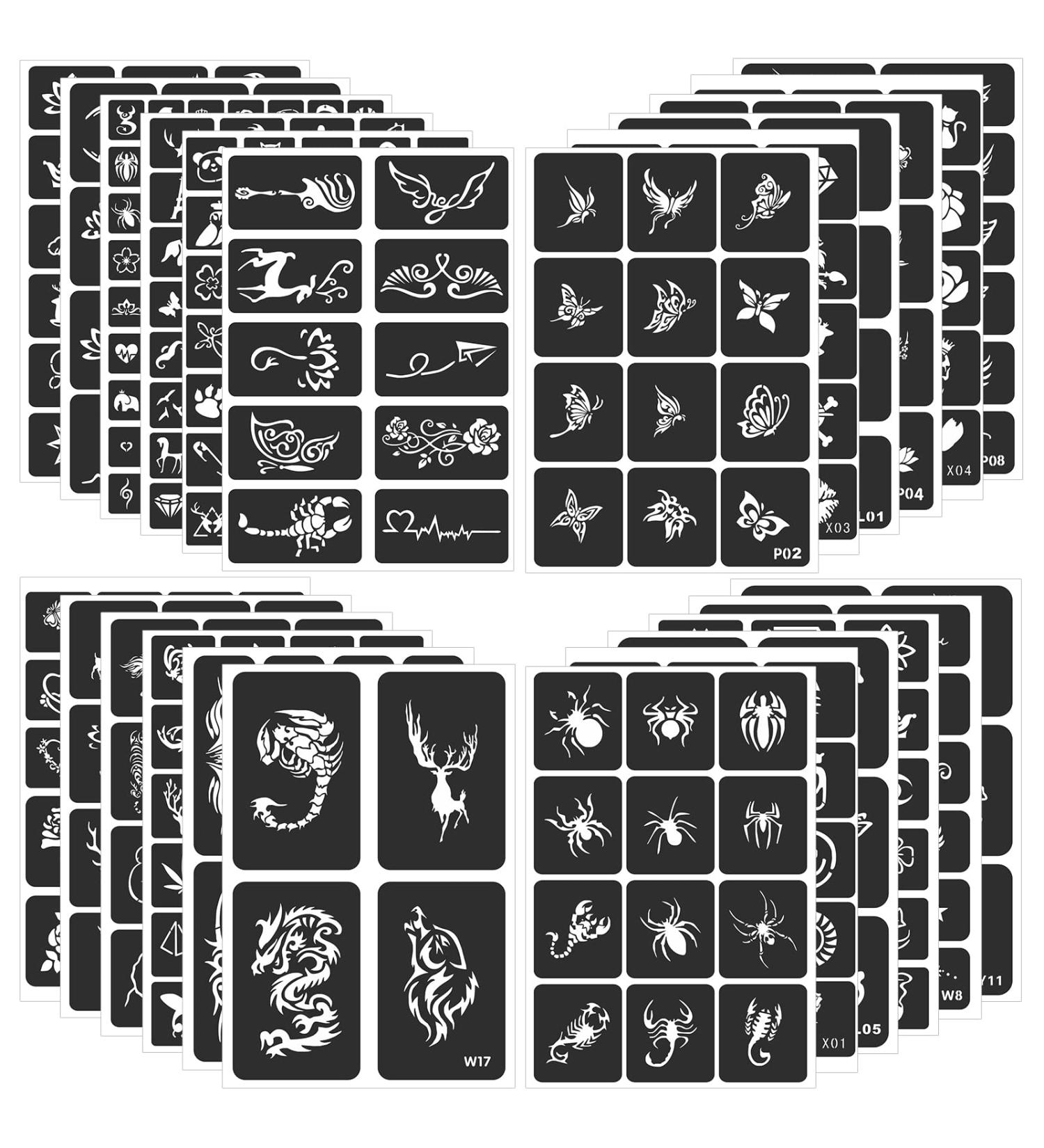 FANOST Tattoo Stencils Kit - 24 Sheets, 400 Designs for Kids, Teens, Adults - Henna, Airbrush, Real Tattoos - Face, Hand, Finger Stencils - Buy Online on GoSupps.com