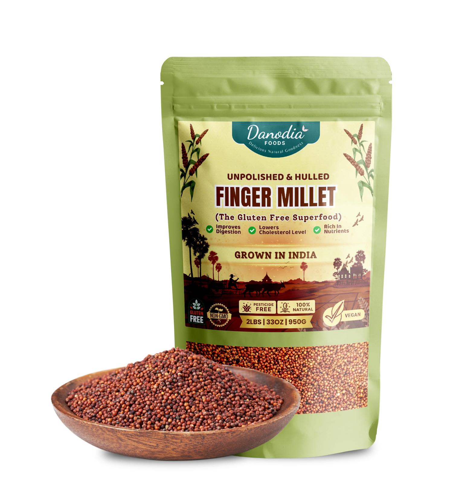  Danodia Foods Danodia Foods Natural Unpolished Finger Grains 450g ( 1 lb) | Gluten-Free Whole Grain | Non-GMO | Plant-Based Cuisine | Rice & Wheat Alternative | Resealable Bag | Origin: India - Buy Online on GoSupps.com