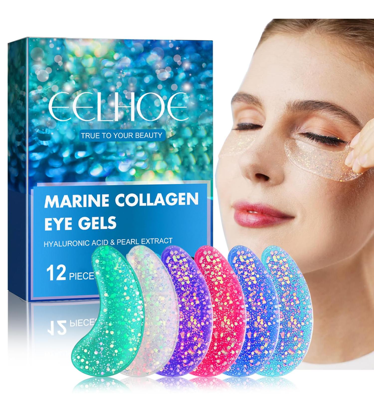 PIWOSGOL Eye Pads 12 Pieces Eye Mask with Natural Marine Collagen & Hyaluronic Acid Eye Pads Against Dark Circles Eye Pads for Swollen Eyes Anti-Ageing Eye Patches Wrinkle Reduction - Buy Online on GoSupps.com